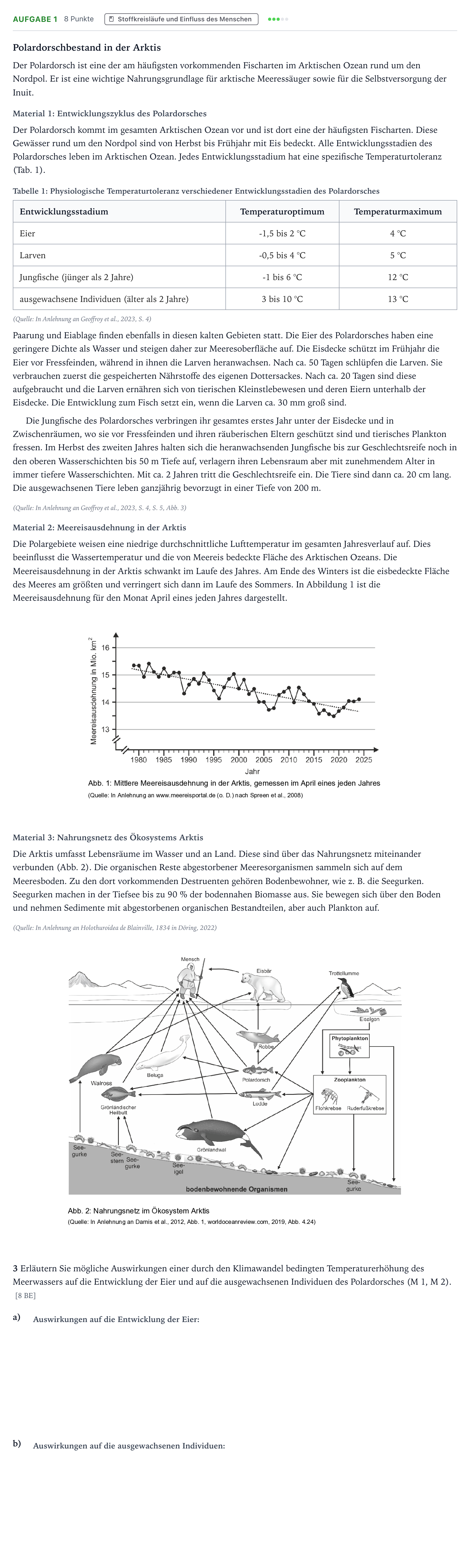 Aufgabenstellung: Aufgabe 1 - Stoffkreisläufe und Einfluss des Mens… · Abitur NRW Biologie LK · Polardorsch 2026