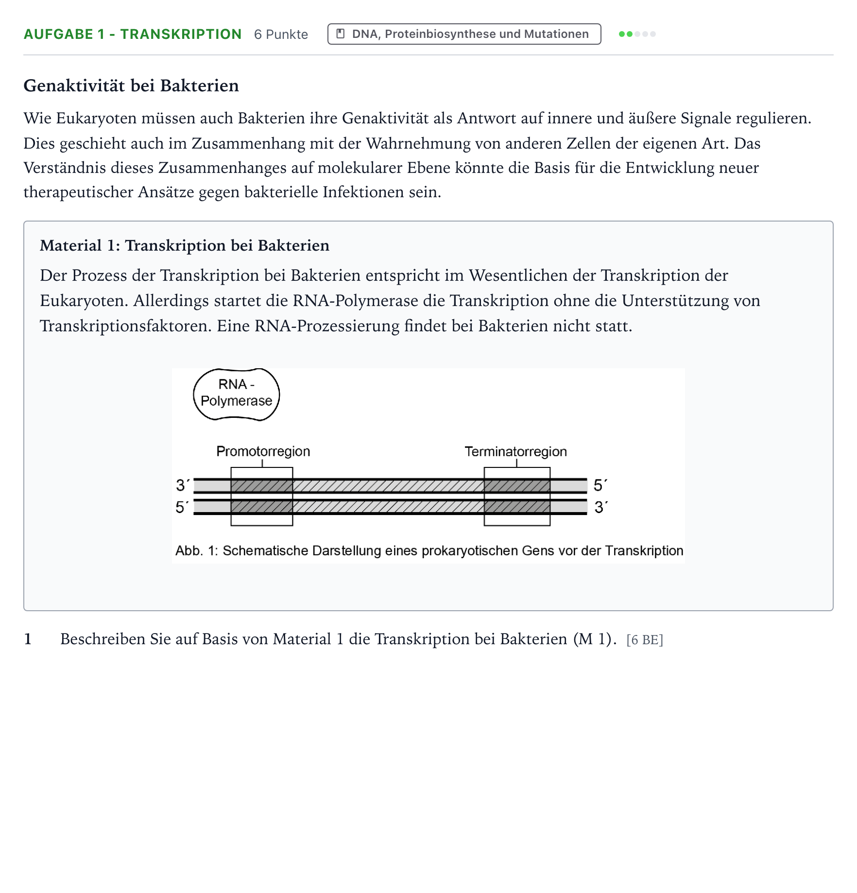 Aufgabenstellung: Aufgabe 1 - Transkription · Abitur NRW Biologie LK · Quorum Sensing 2026