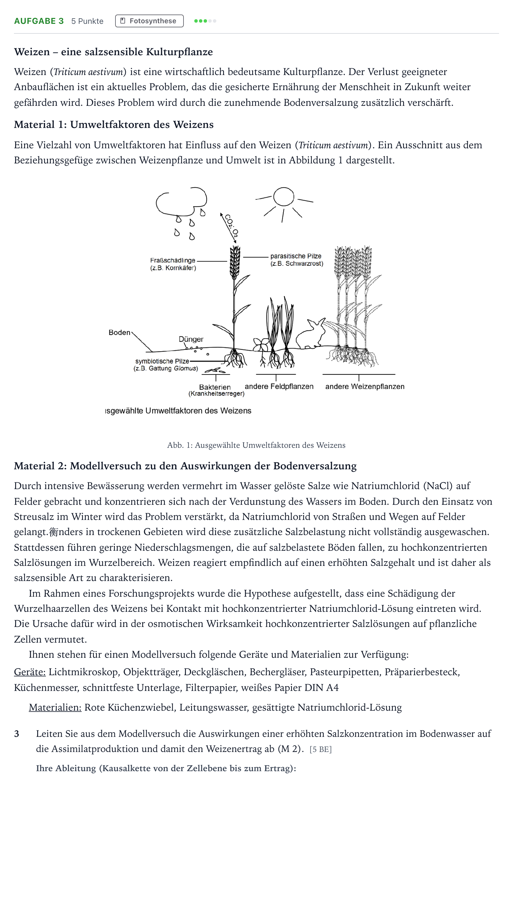 Aufgabenstellung: Aufgabe 3 · Abitur NRW Biologie LK · Salztoleranz-EN 2025