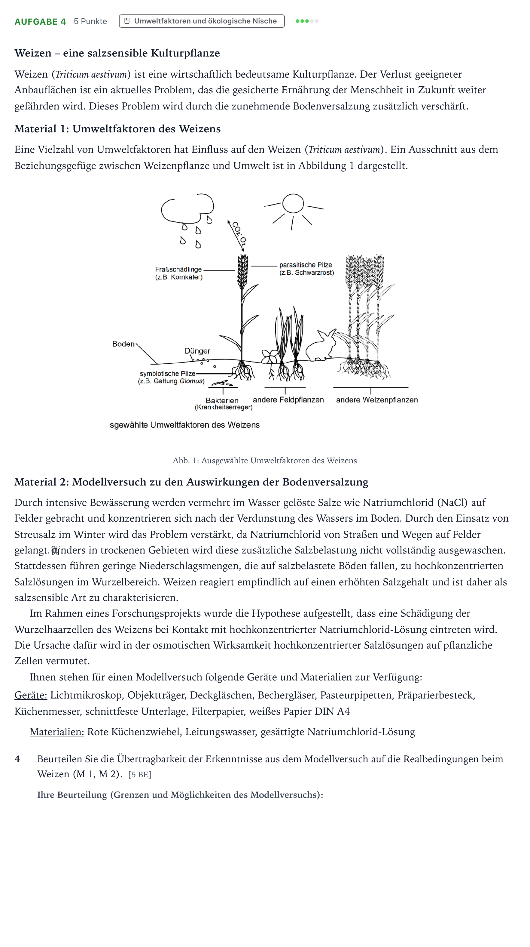 Aufgabenstellung: Aufgabe 4 · Abitur NRW Biologie LK · Salztoleranz-EN 2025