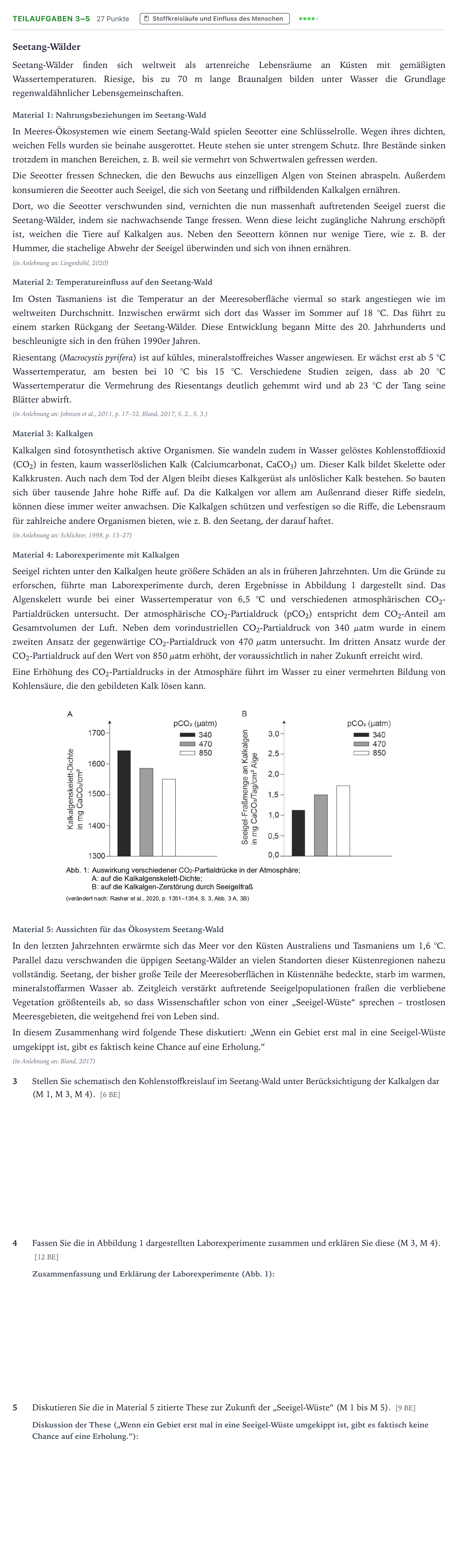 Aufgabenstellung: Aufgabe Teilaufgaben 3–5 - Stoffkreisläufe und Einfluss d… · Abitur NRW Biologie LK · Seetang-Wälder 2025