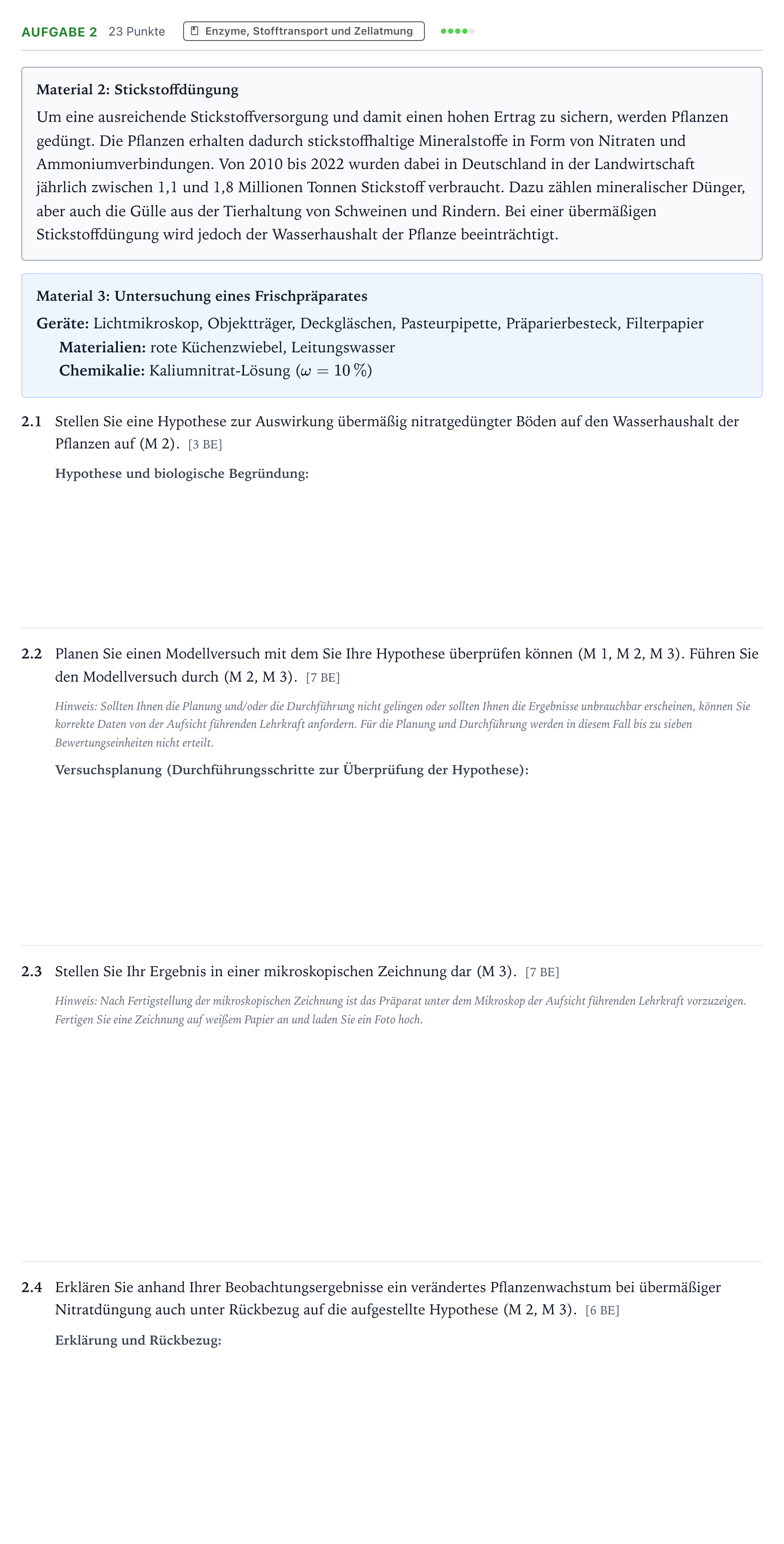 Aufgabenstellung: Aufgabe 2 · Abitur NRW Biologie LK · Stickstoff 2025