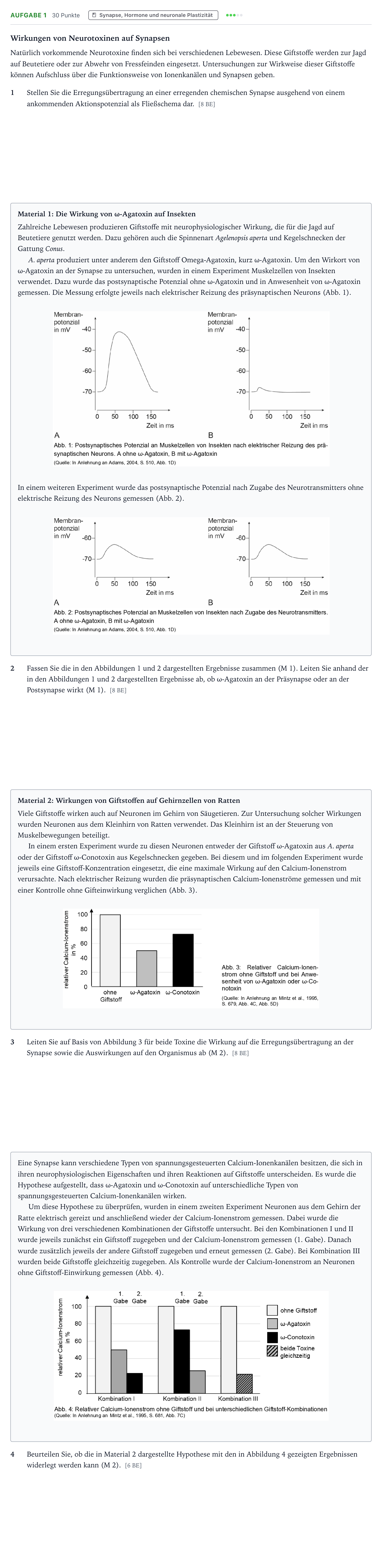 Aufgabenstellung: Aufgabe 1 · Abitur NRW Biologie GK · Synapsengifte-GN 2026