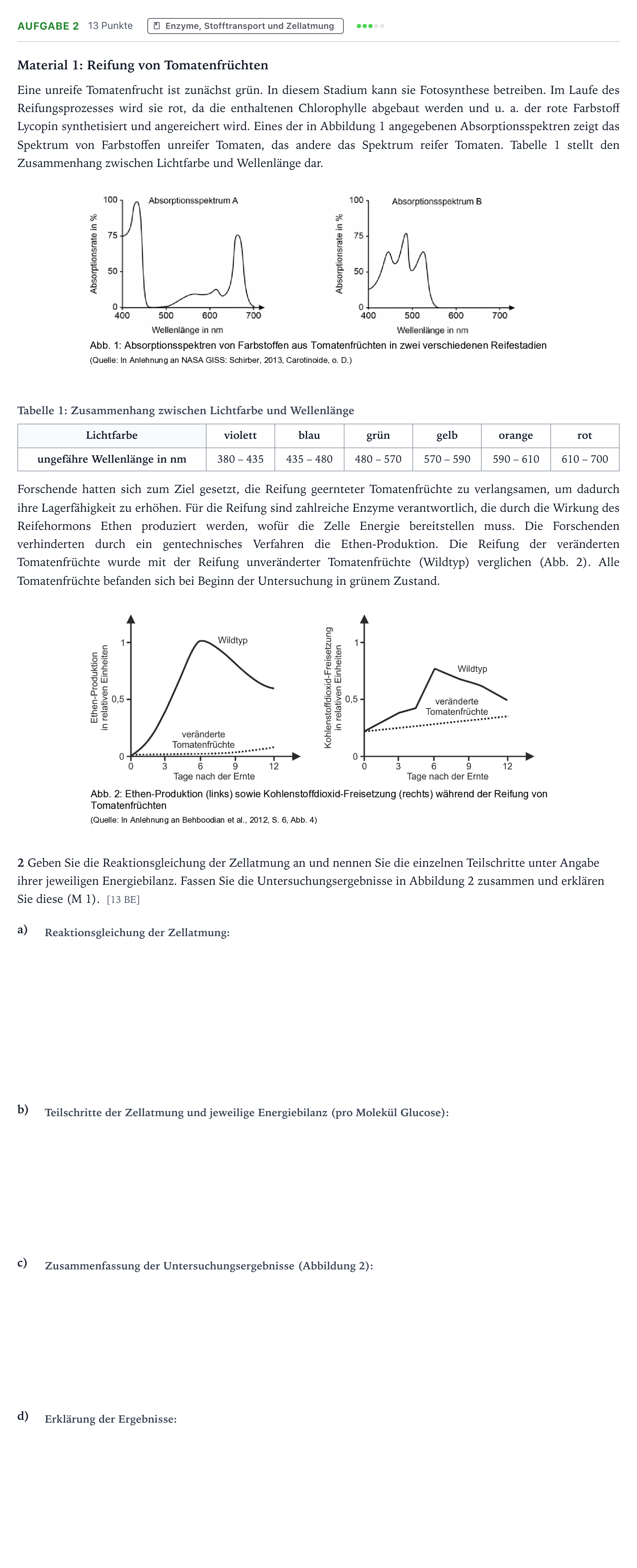 Aufgabenstellung: Aufgabe 2 · Abitur NRW Biologie LK · Tomaten-EN 2026