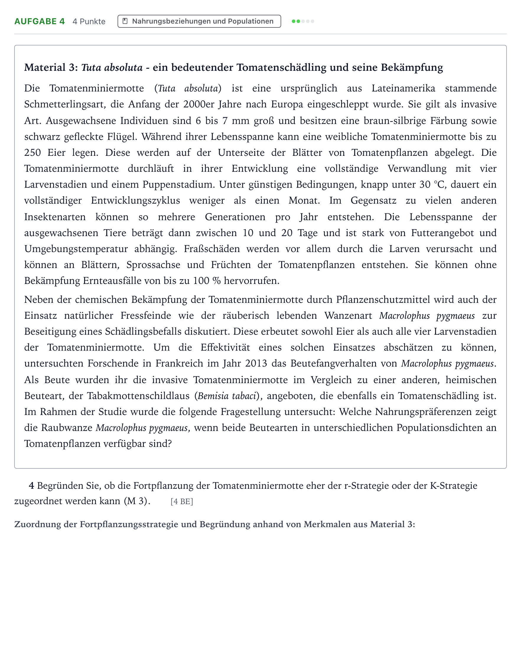 Aufgabenstellung: Aufgabe 4 · Abitur NRW Biologie LK · Tomaten-EN 2026