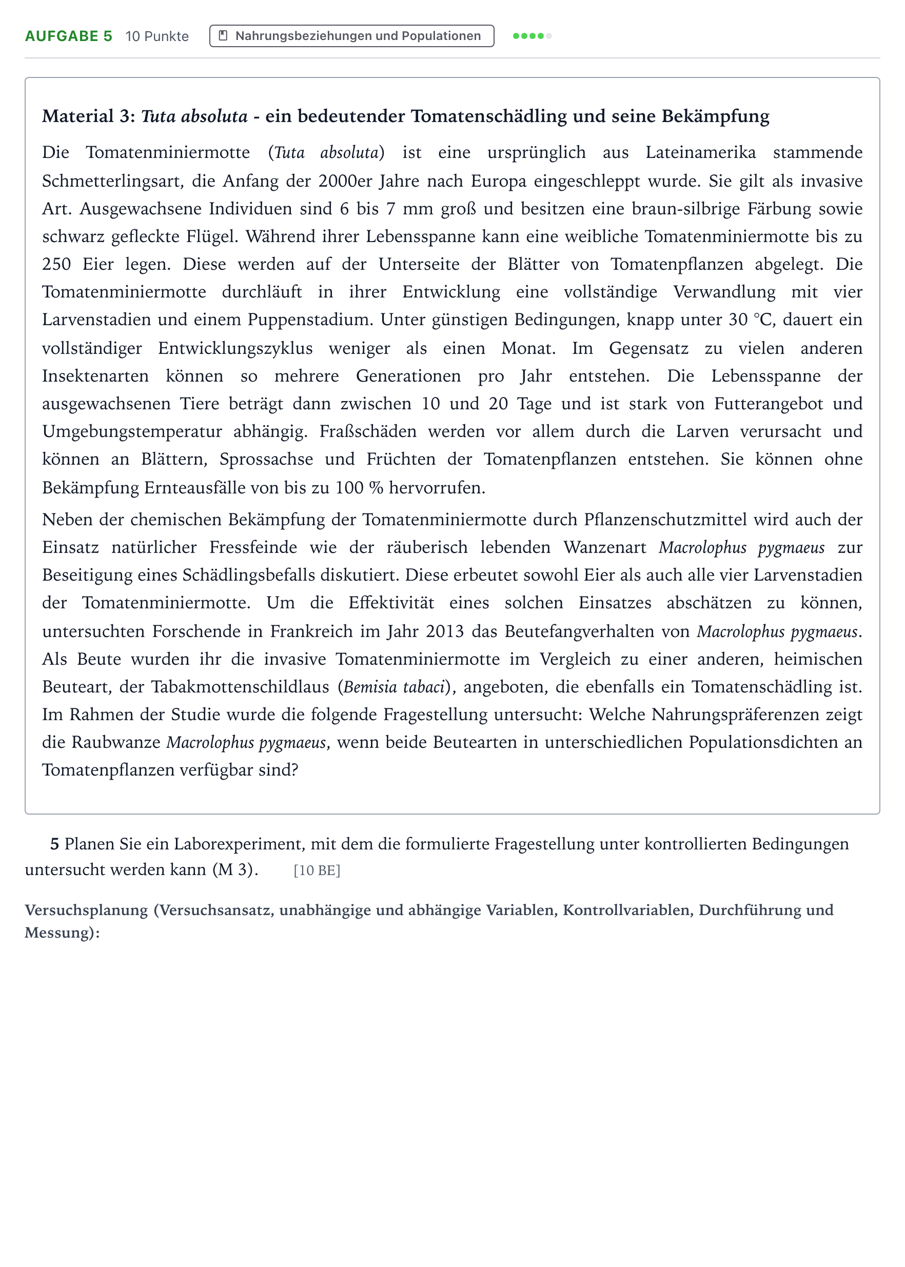 Aufgabenstellung: Aufgabe 5 · Abitur NRW Biologie LK · Tomaten-EN 2026