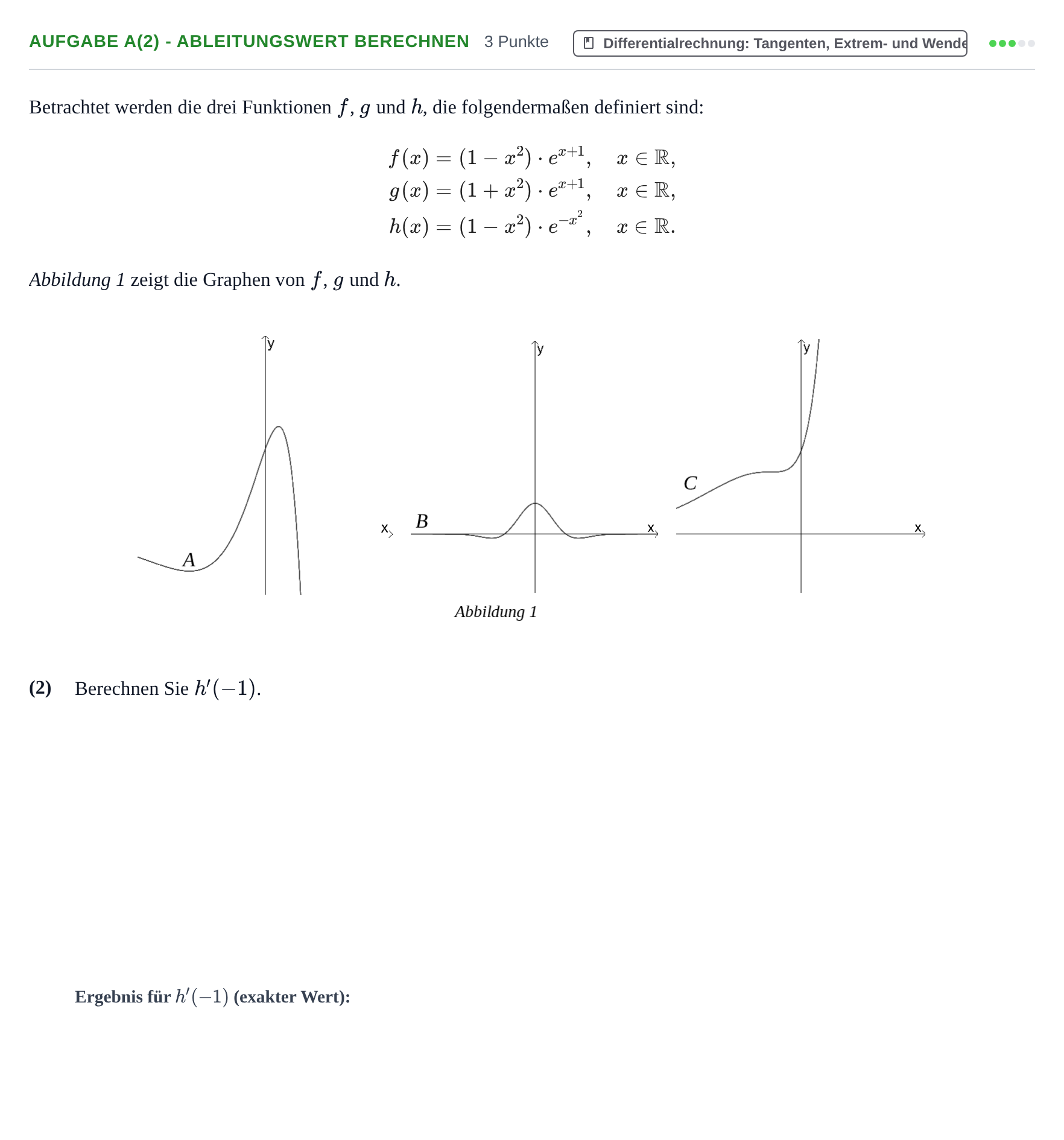 Aufgabenstellung: Aufgabe a(2) - Ableitungswert berechnen · Abitur NRW Mathematik LK · Nachtermin · CAS 2021