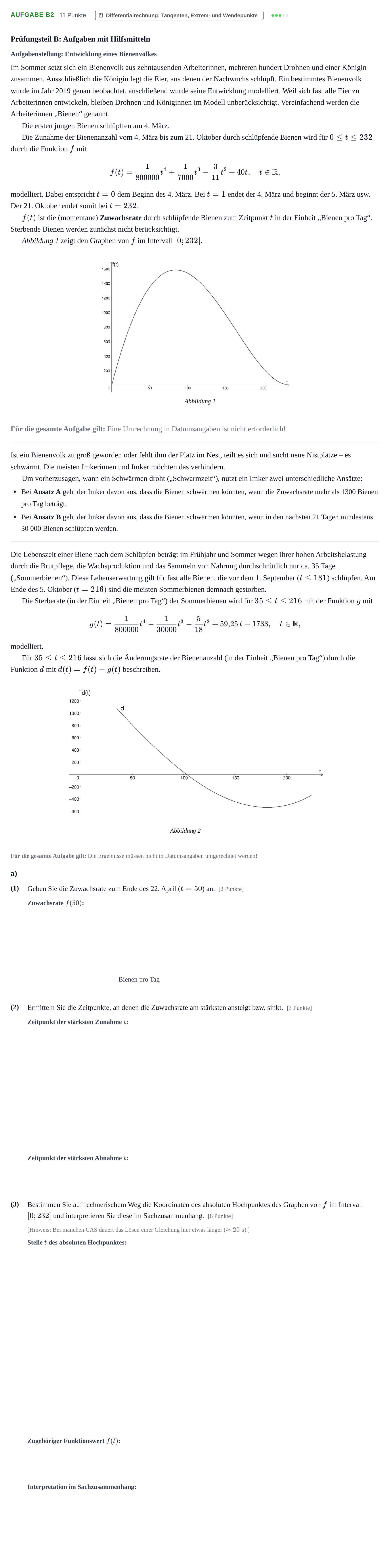 Aufgabenstellung: Aufgabe B2 - Differentialrechnung · Abitur NRW Mathematik LK · Nachtermin · CAS 2021