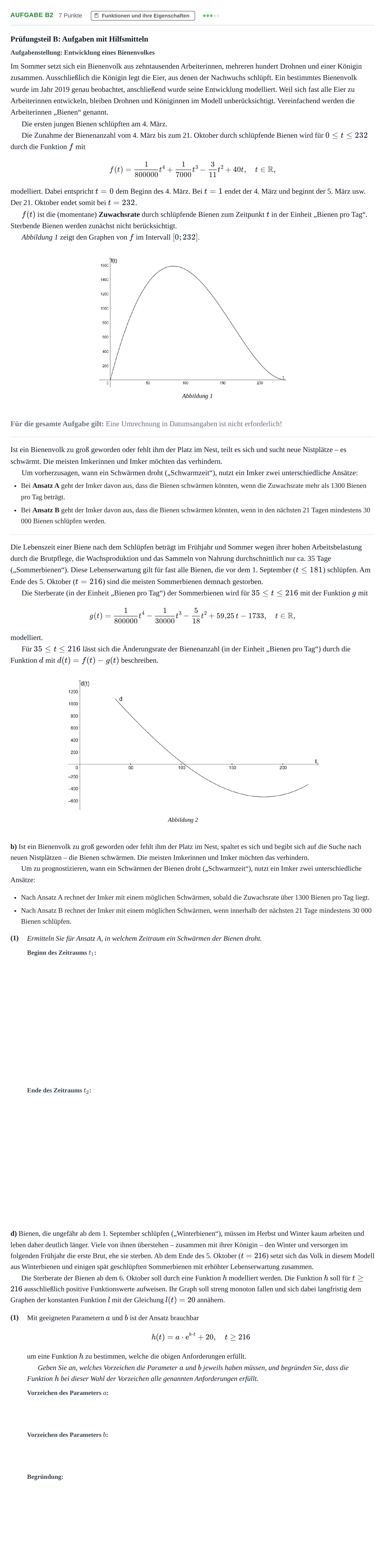 Aufgabenstellung: Aufgabe B2 - Funktionen und ihre Eigenschaften · Abitur NRW Mathematik LK · Nachtermin · CAS 2021