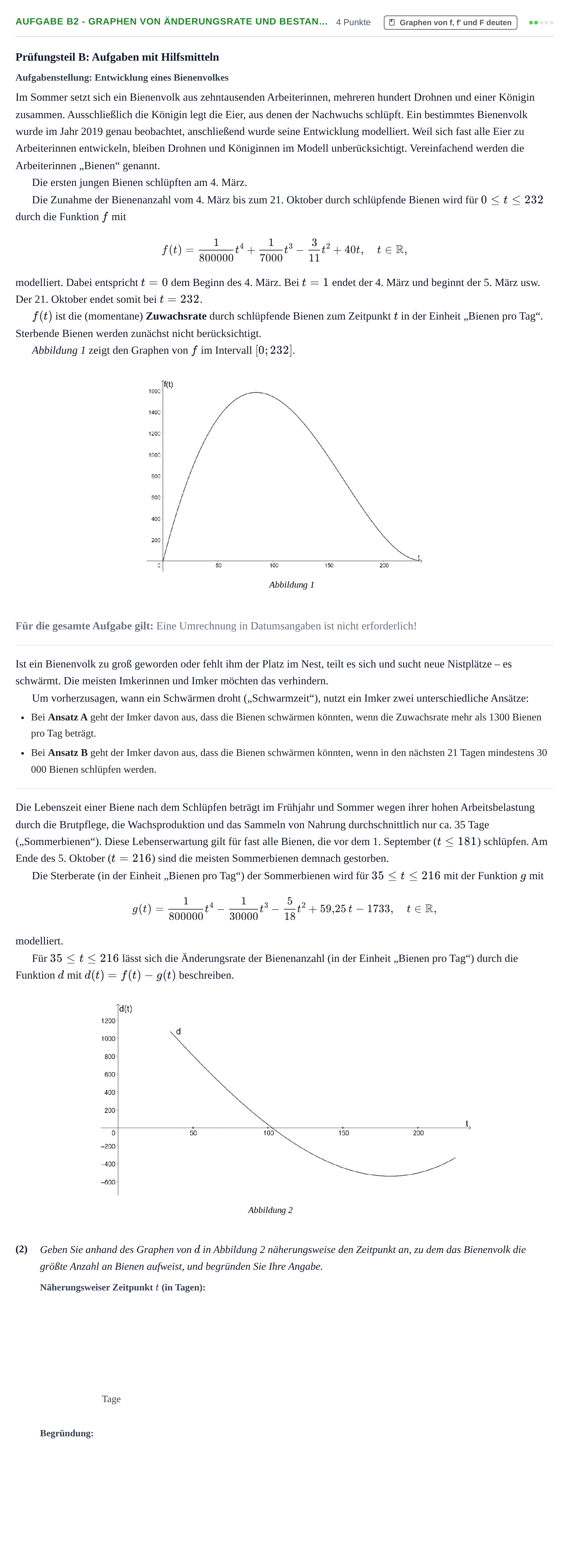 Aufgabenstellung: Aufgabe B2 - Graphen von Änderungsrate und Bestan… · Abitur NRW Mathematik LK · Nachtermin · CAS 2021