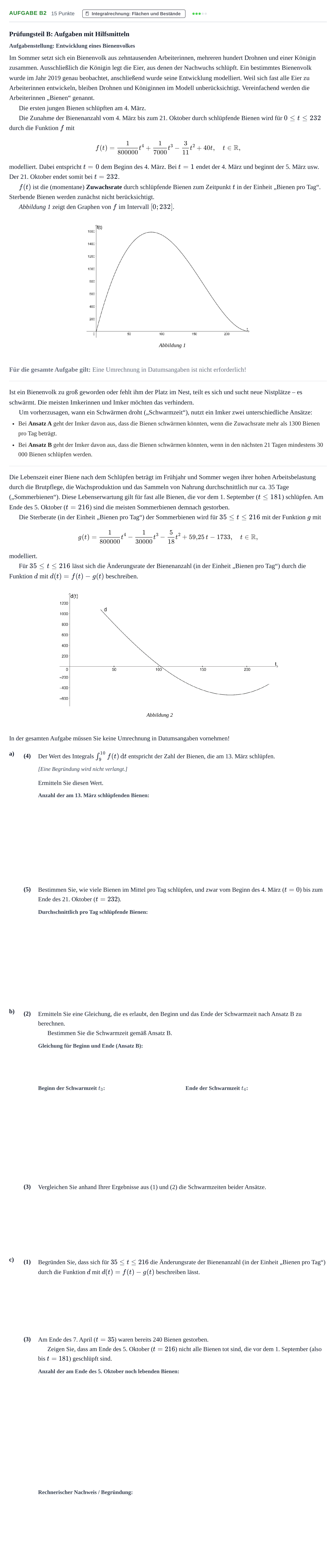Aufgabenstellung: Aufgabe B2 - Integralrechnung · Abitur NRW Mathematik LK · Nachtermin · CAS 2021