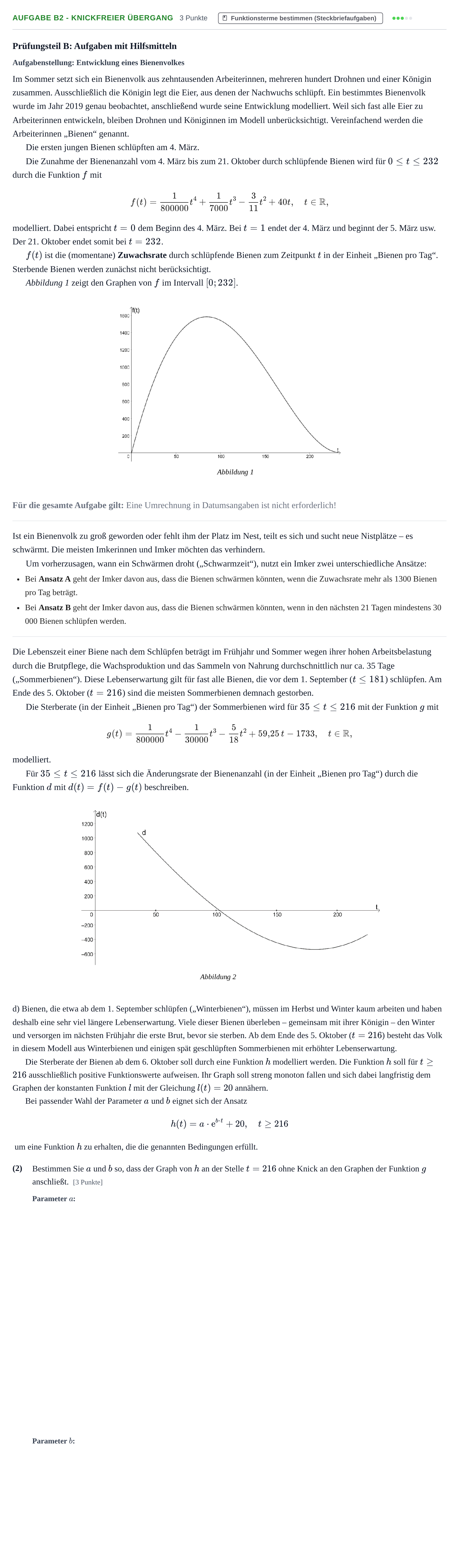 Aufgabenstellung: Aufgabe B2 - Knickfreier Übergang · Abitur NRW Mathematik LK · Nachtermin · CAS 2021