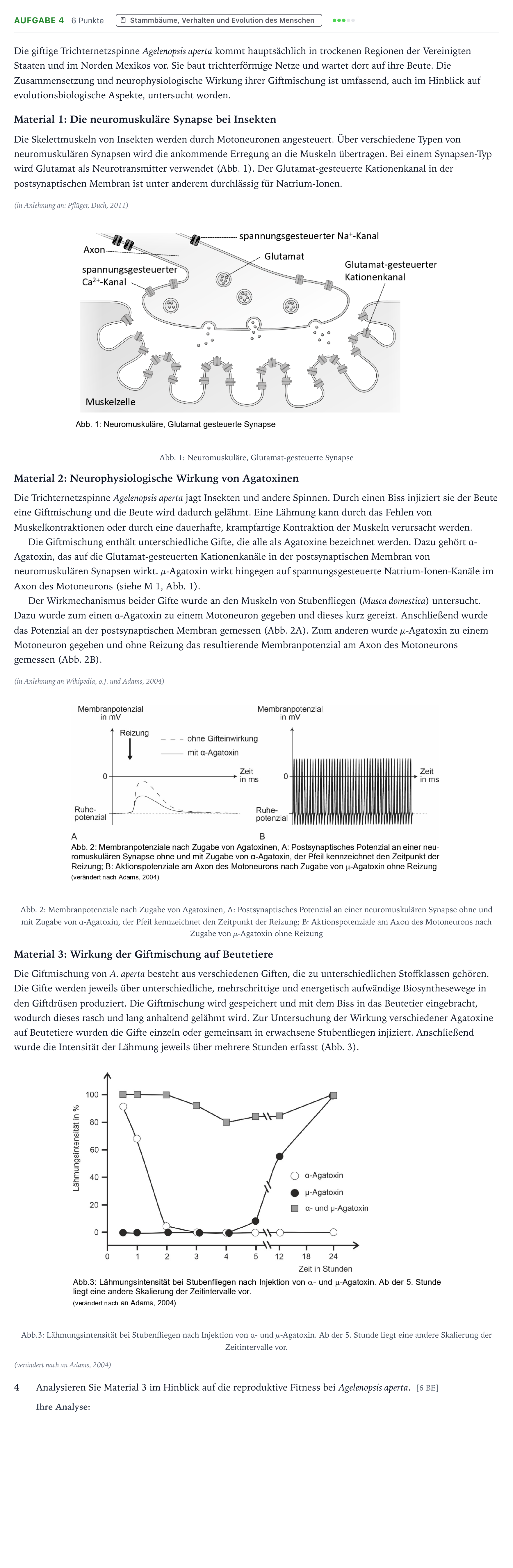 Aufgabenstellung: Aufgabe 4 - Stammbäume, Verhalten und Evolution des Mensc… · Abitur NRW Biologie GK · Trichternetzspinne 2025