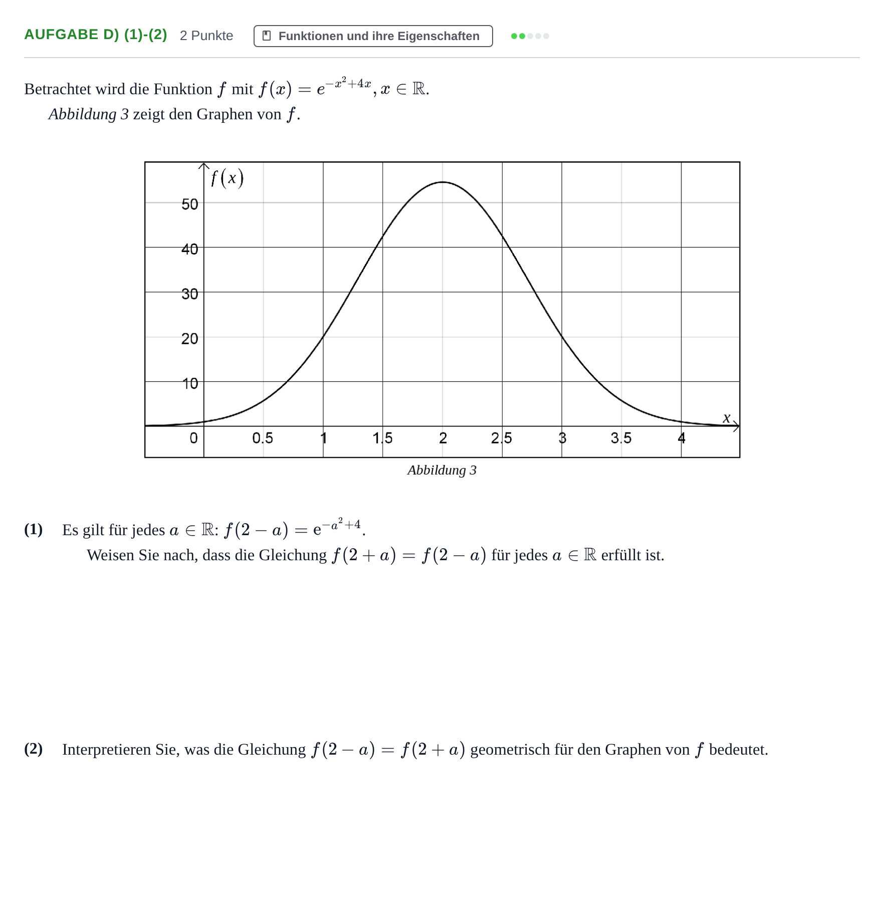 Aufgabenstellung: Aufgabe d) (1)-(2) - Funktionen und ihre Eigensch… · Abitur NRW Mathematik LK · Nachtermin · CAS · Weiterbildungsko 2021