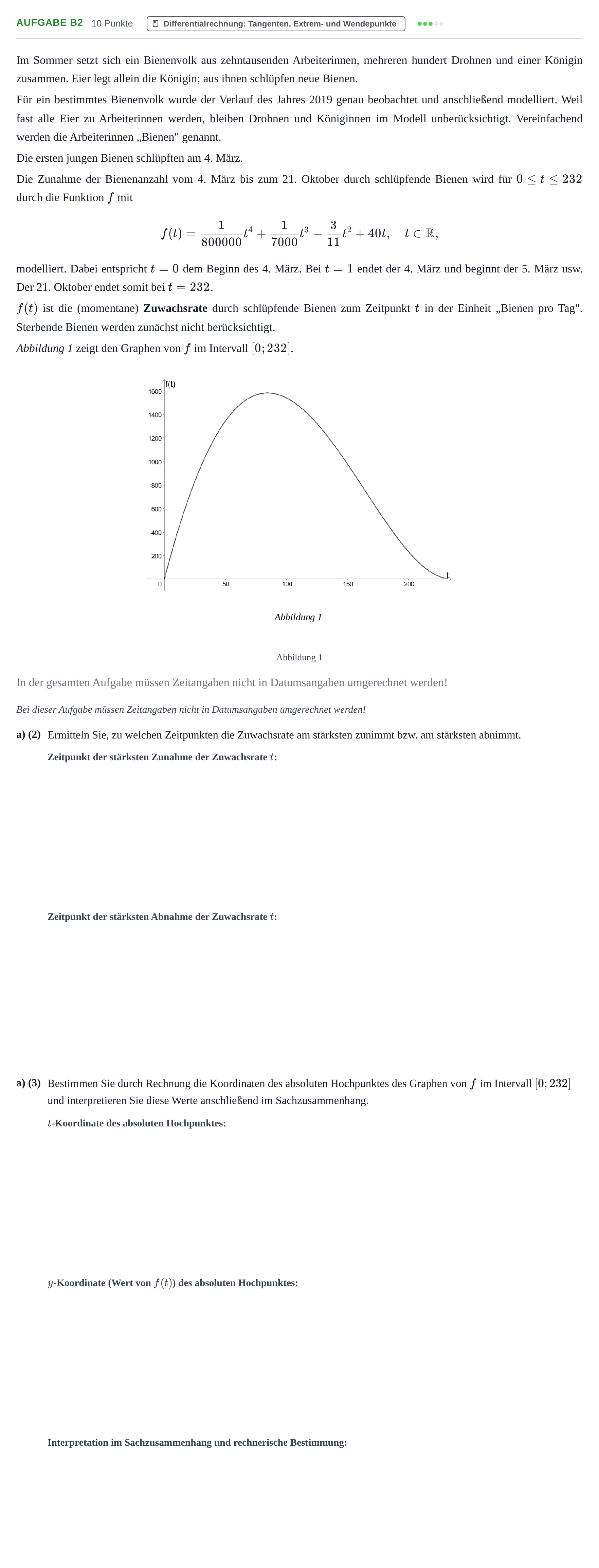 Aufgabenstellung: Aufgabe B2 - Differentialrechnung · Abitur NRW Mathematik LK · Nachtermin · GTR 2021