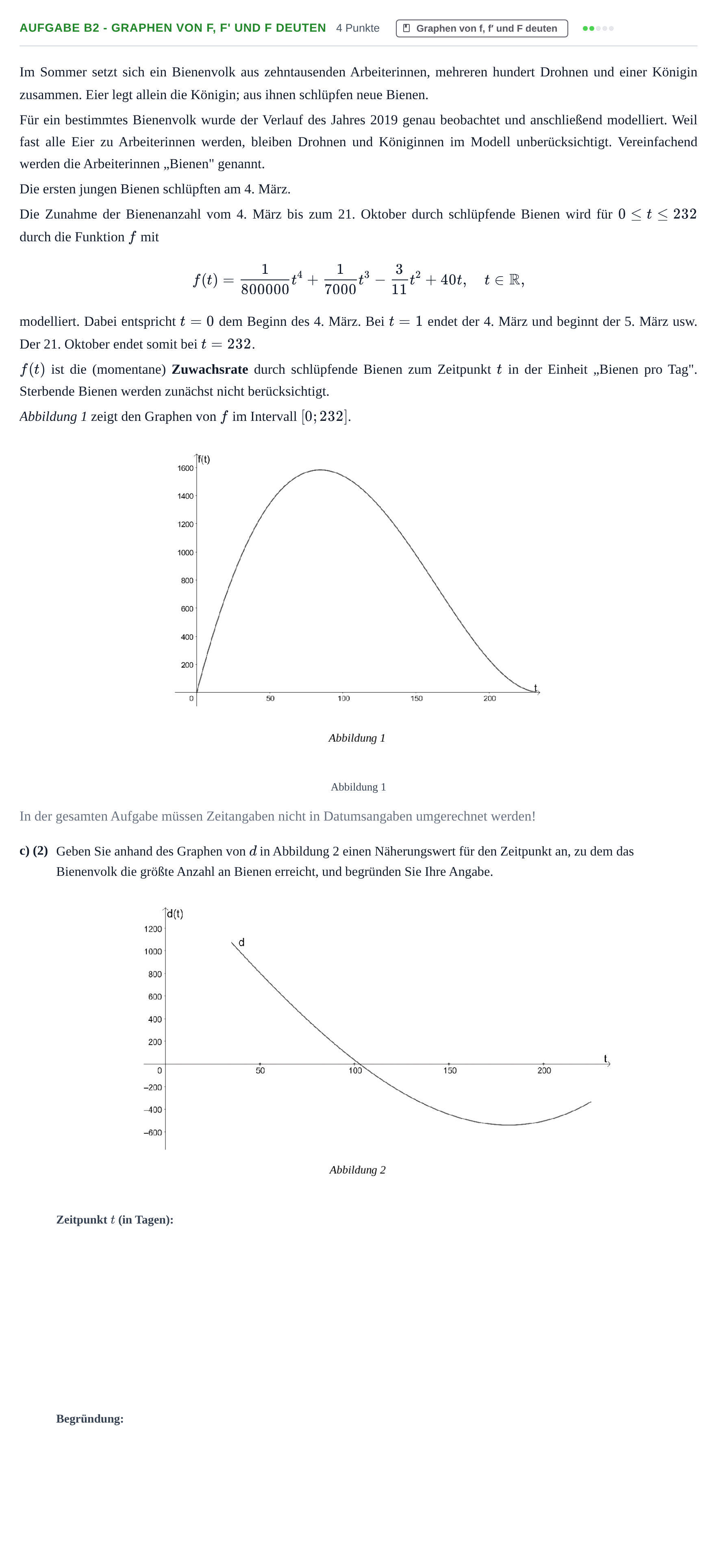 Aufgabenstellung: Aufgabe B2 - Graphen von f, f' und F deuten · Abitur NRW Mathematik LK · Nachtermin · GTR 2021