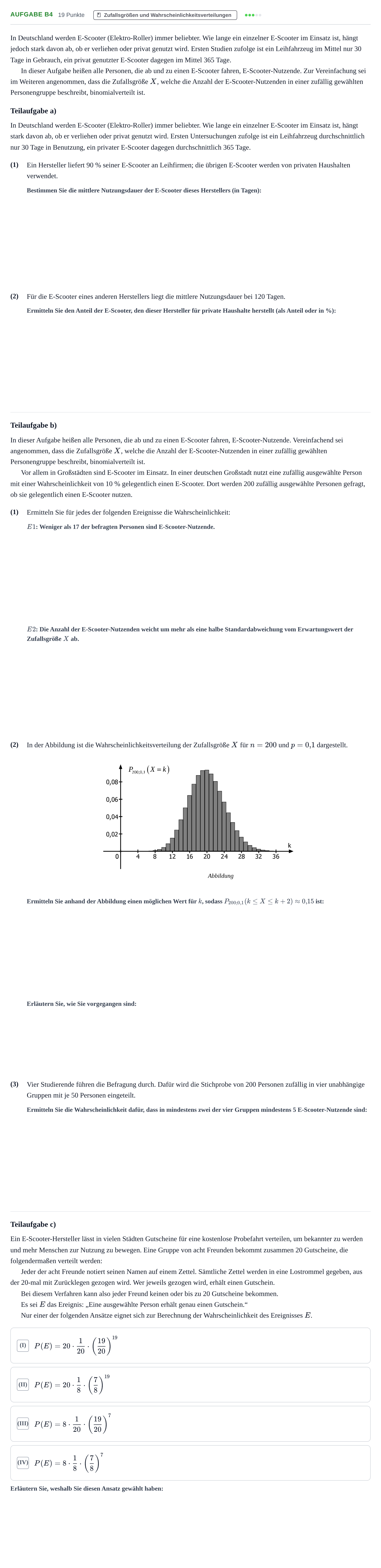 Aufgabenstellung: Aufgabe B4 - Zufallsgrößen und Wahrscheinlichkeit… · Abitur NRW Mathematik LK · Nachtermin · GTR 2021