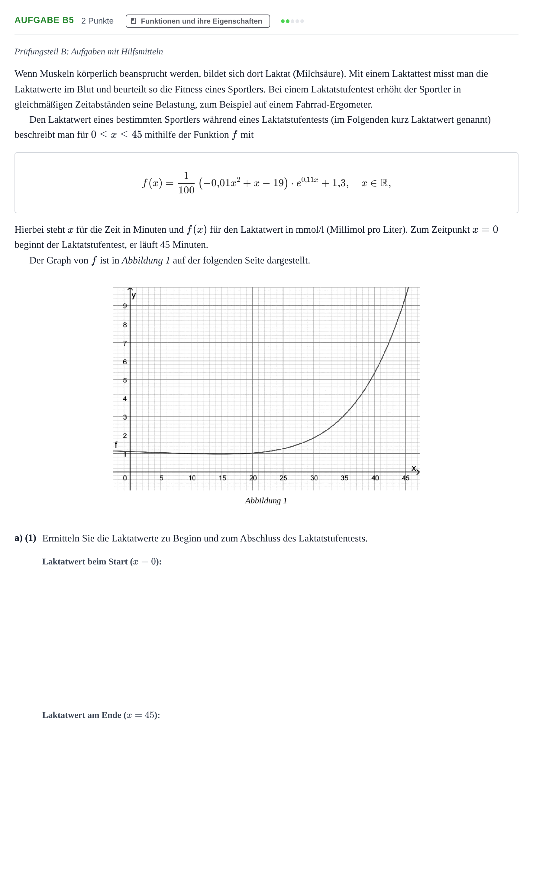 Aufgabenstellung: Aufgabe B5 - Funktionen und ihre Eigenschaften · Abitur NRW Mathematik LK · Nachtermin · GTR 2021