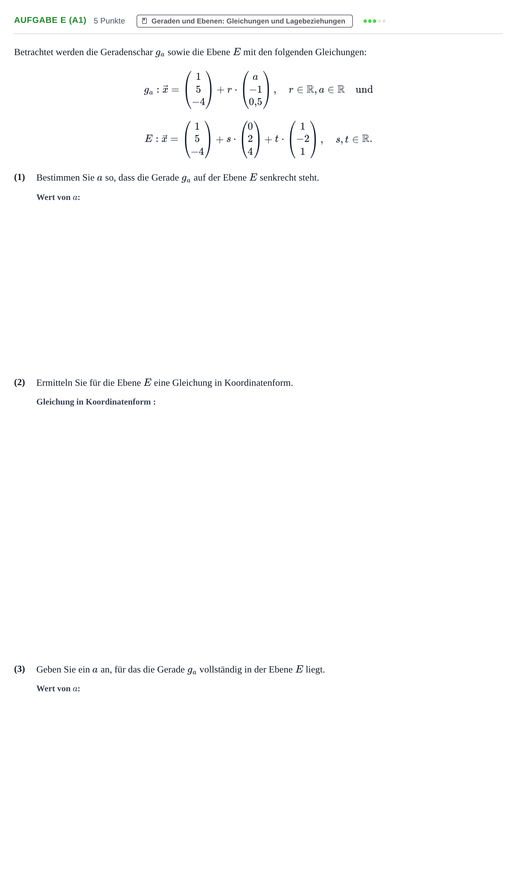 Aufgabenstellung: Aufgabe e (A1) · Abitur NRW Mathematik LK · Nachtermin · GTR 2021