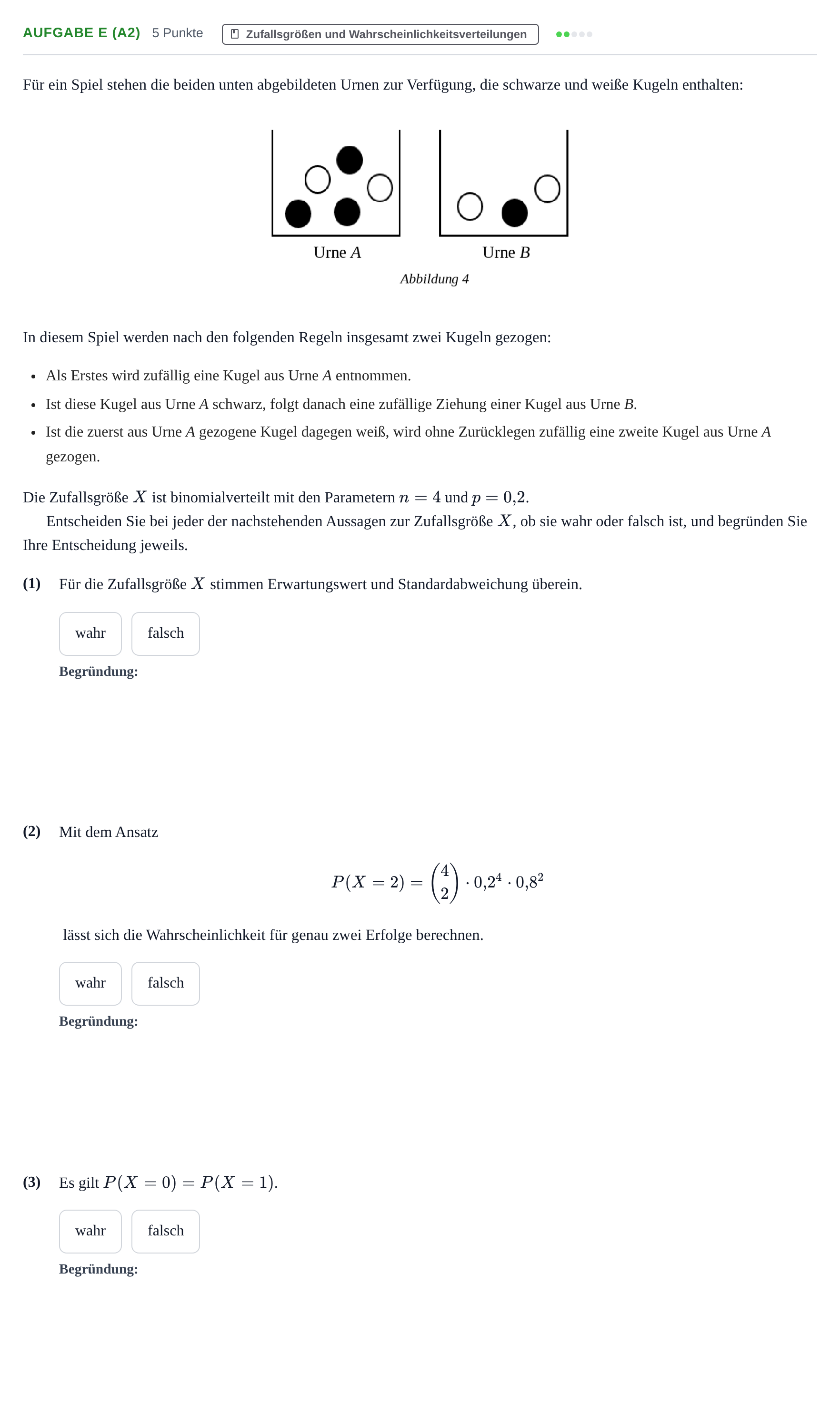 Aufgabenstellung: Aufgabe e (A2) · Abitur NRW Mathematik LK · Nachtermin · GTR 2021