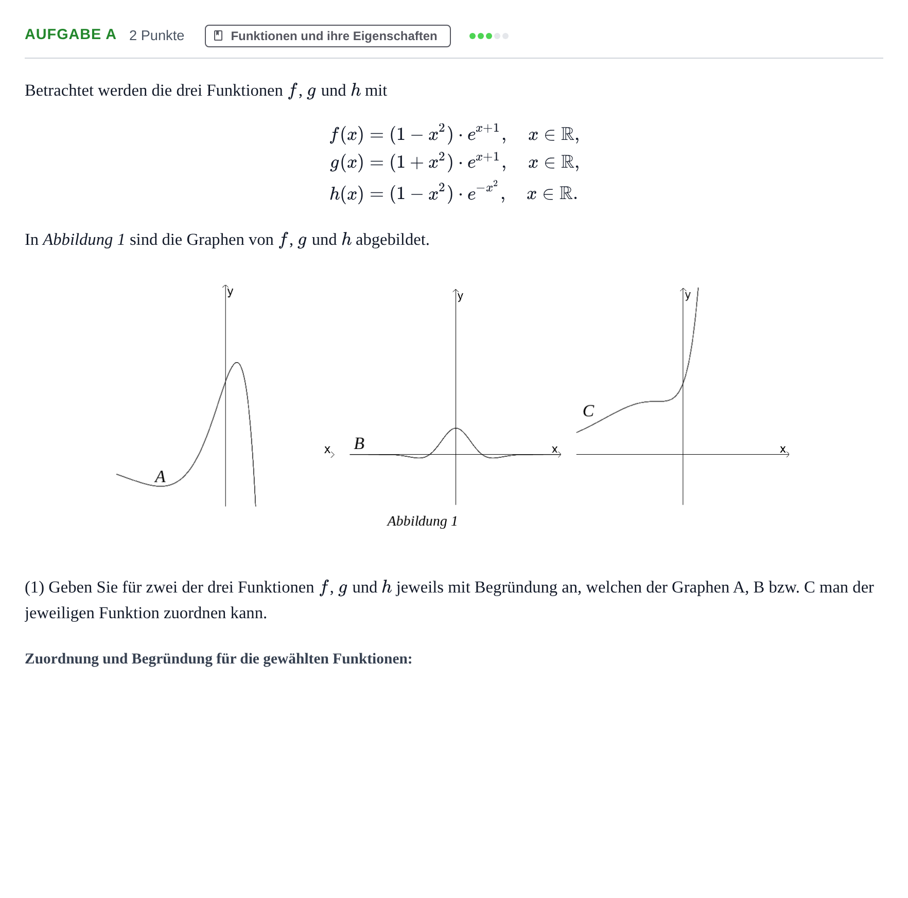 Aufgabenstellung: Aufgabe a - Funktionen und ihre Eigenschaften · Abitur NRW Mathematik LK · Nachtermin · GTR 2021