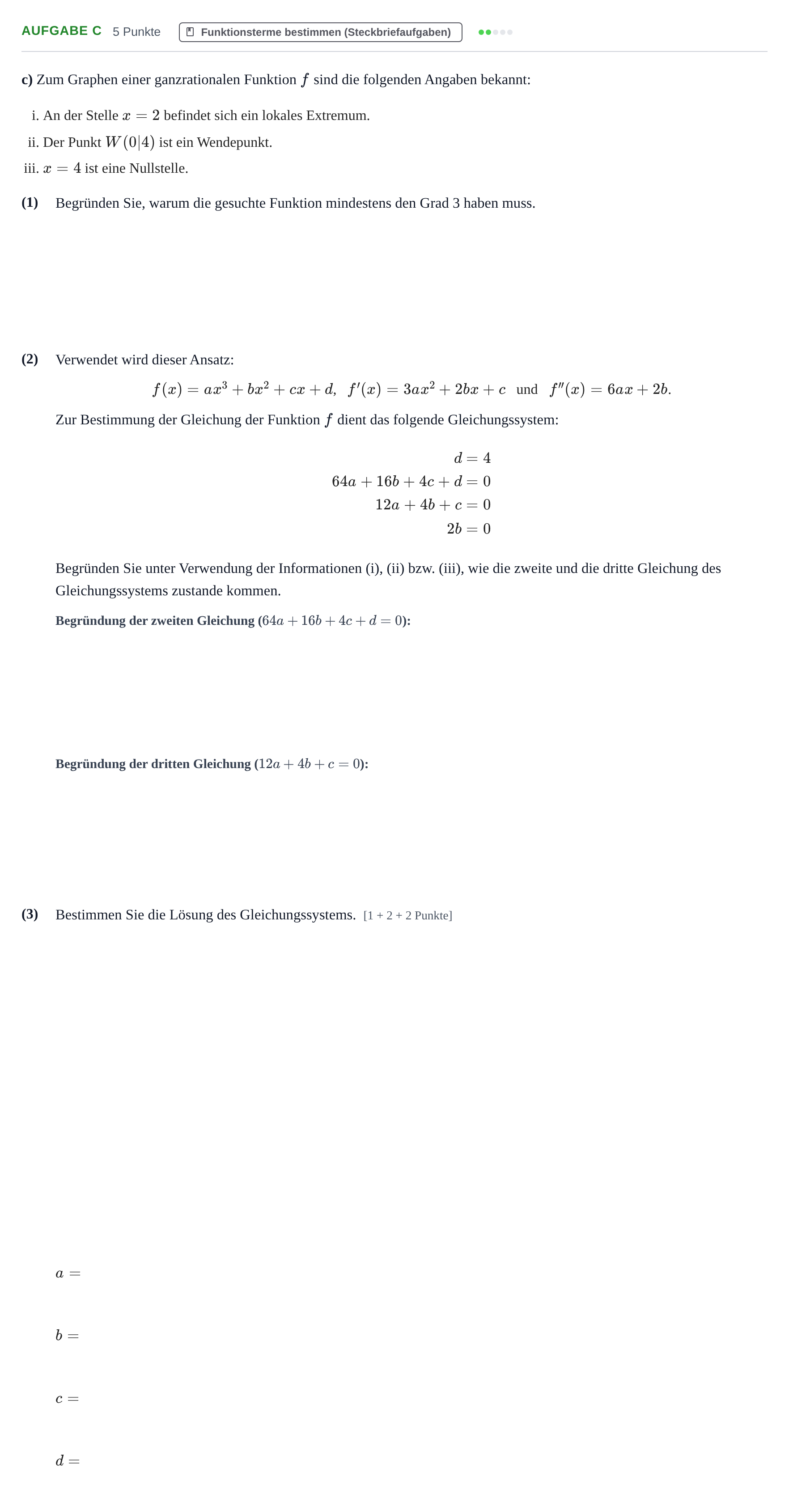 Aufgabenstellung: Aufgabe c · Abitur NRW Mathematik LK · Nachtermin · GTR 2021