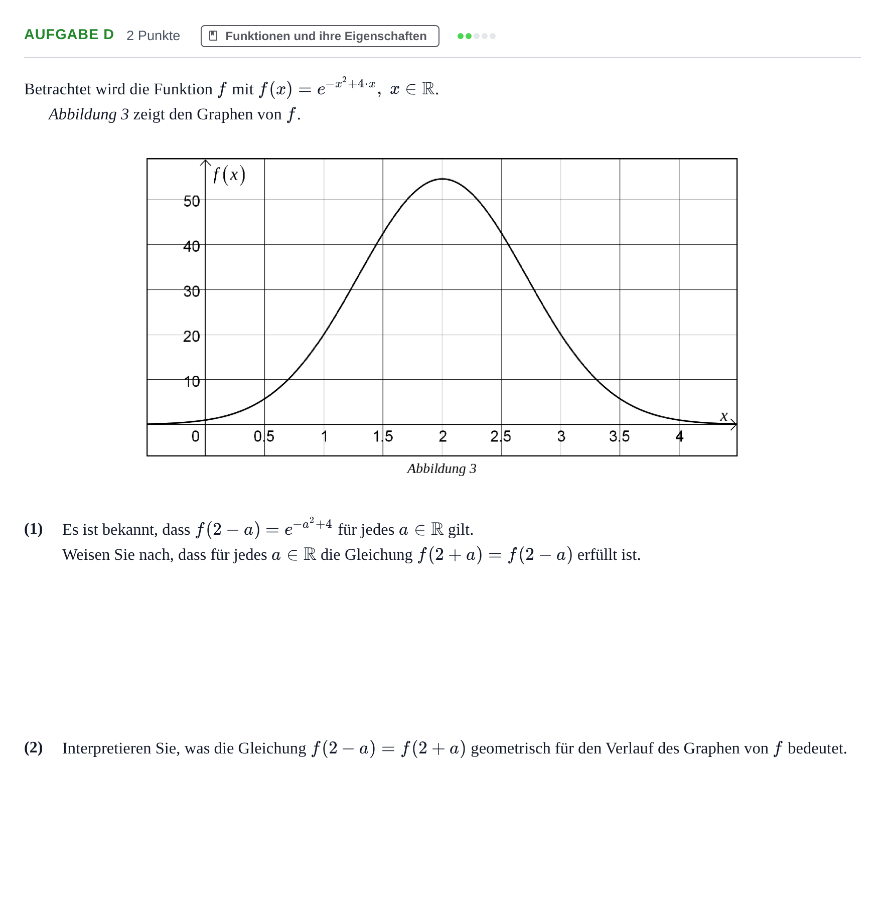 Aufgabenstellung: Aufgabe d - Funktionen und ihre Eigenschaften · Abitur NRW Mathematik LK · Nachtermin · GTR 2021