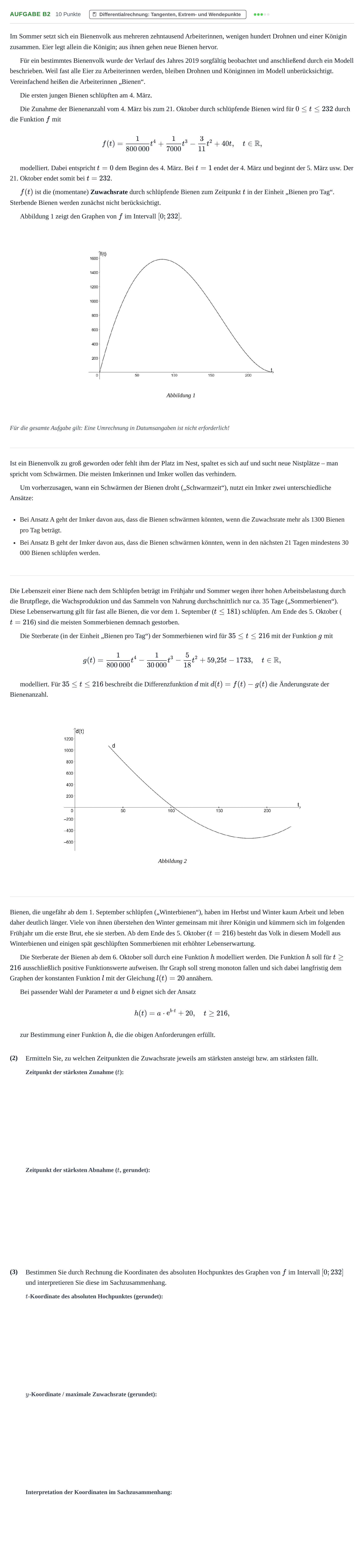 Aufgabenstellung: Aufgabe B2 - Differentialrechnung · Abitur NRW Mathematik LK · Nachtermin · GTR · Weiterbildungsko 2021
