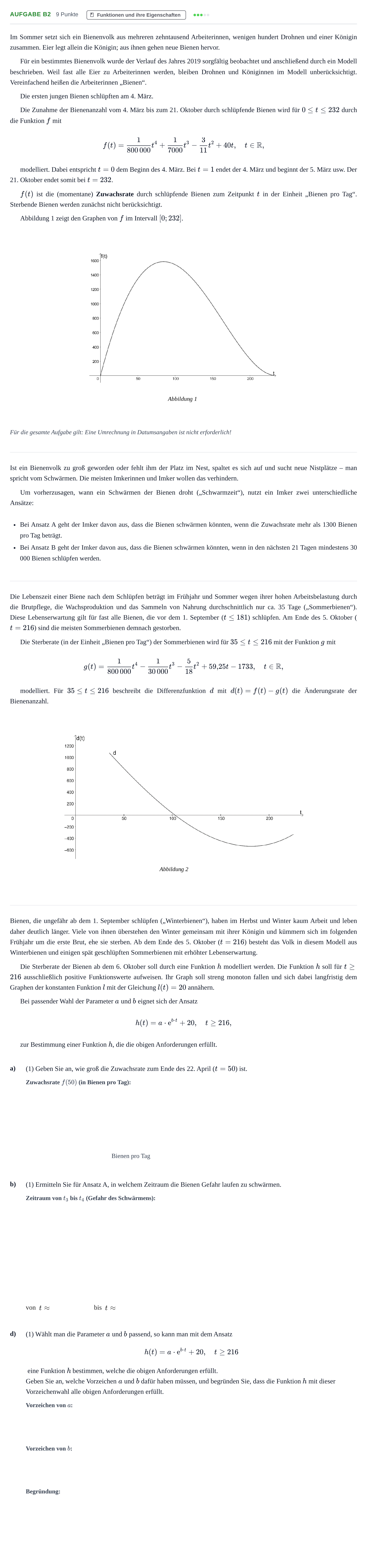 Aufgabenstellung: Aufgabe B2 - Funktionen und ihre Eigenschaften · Abitur NRW Mathematik LK · Nachtermin · GTR · Weiterbildungsko 2021