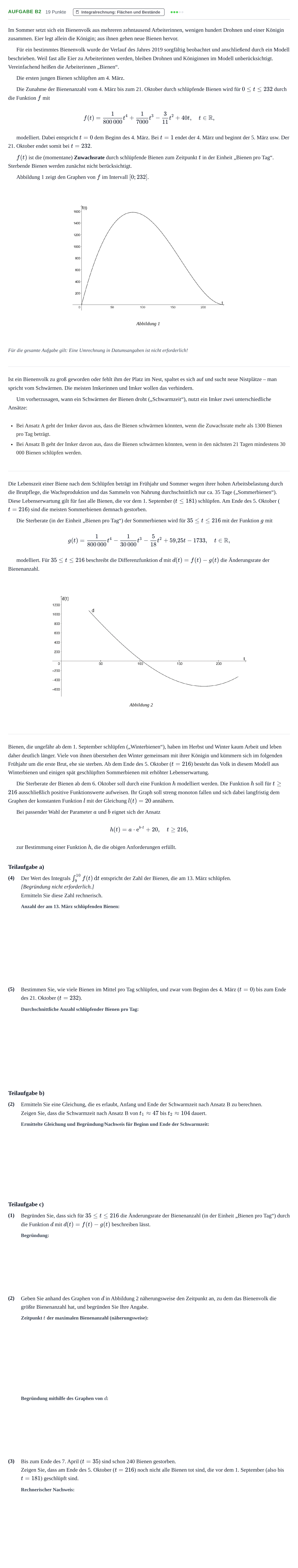 Aufgabenstellung: Aufgabe B2 - Integralrechnung · Abitur NRW Mathematik LK · Nachtermin · GTR · Weiterbildungsko 2021