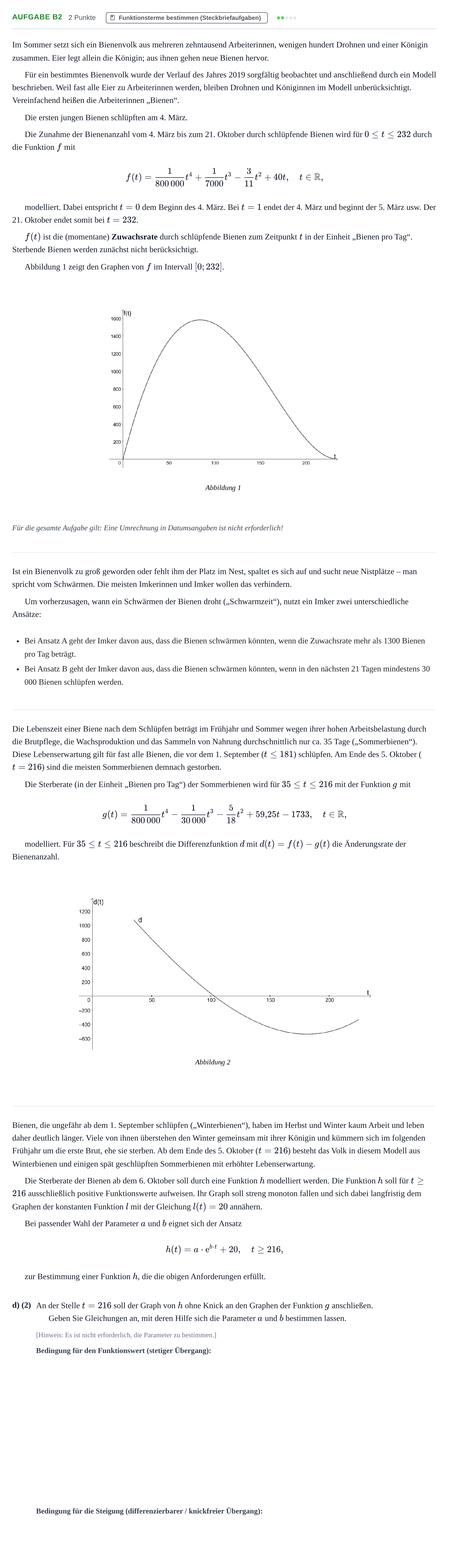 Aufgabenstellung: Aufgabe B2 - Funktionsterme bestimmen · Abitur NRW Mathematik LK · Nachtermin · GTR · Weiterbildungsko 2021