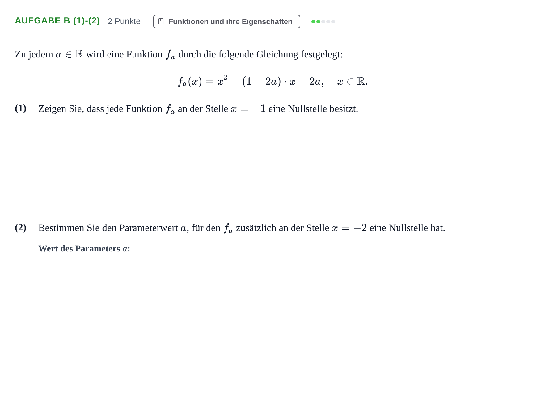 Aufgabenstellung: Aufgabe b (1)-(2) - Funktionen und ihre Eigenscha… · Abitur NRW Mathematik LK · Nachtermin · GTR · Weiterbildungsko 2021