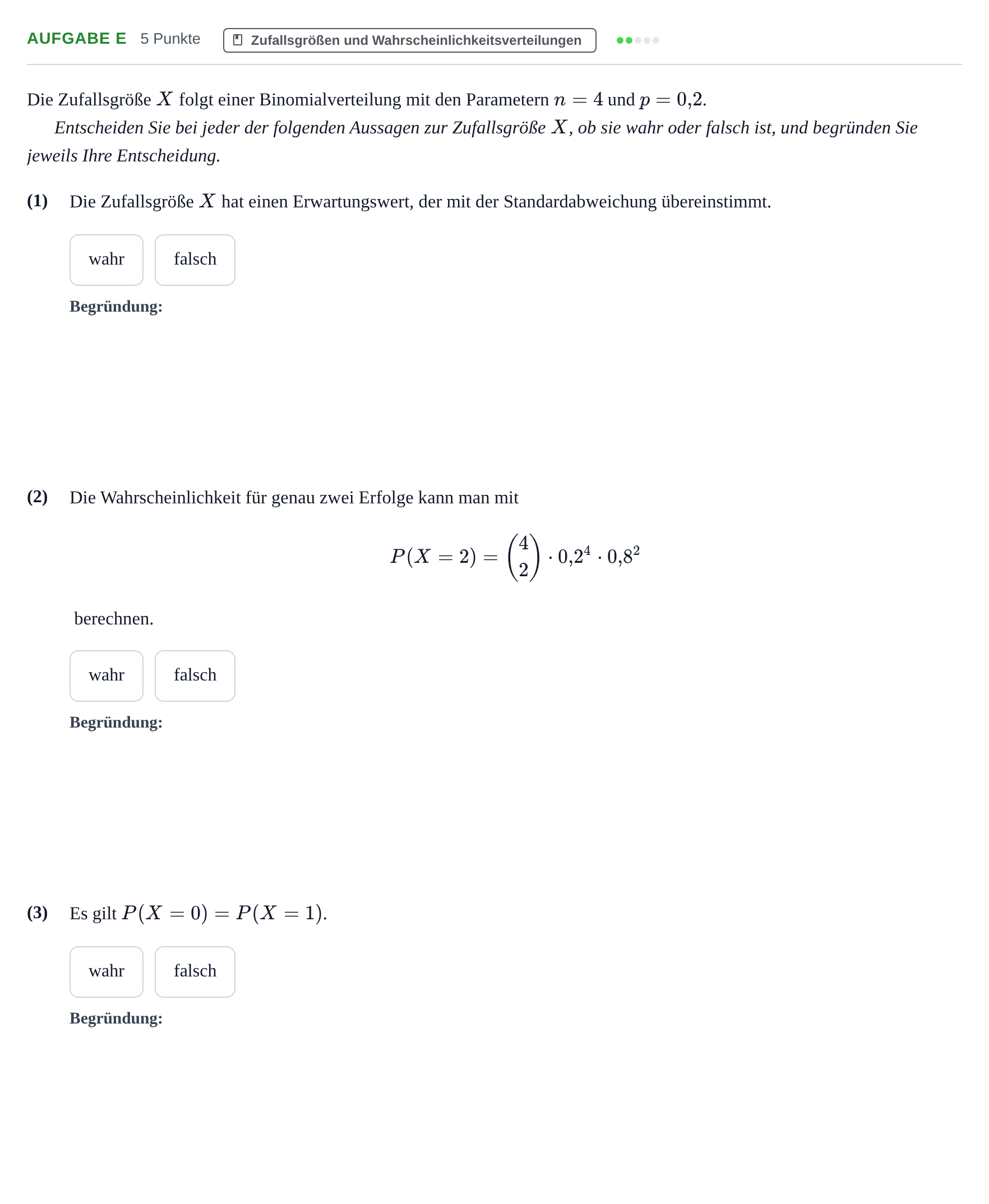 Aufgabenstellung: Aufgabe e - Zufallsgrößen und Wahrscheinlichkeits… · Abitur NRW Mathematik LK · Nachtermin · GTR · Weiterbildungsko 2021
