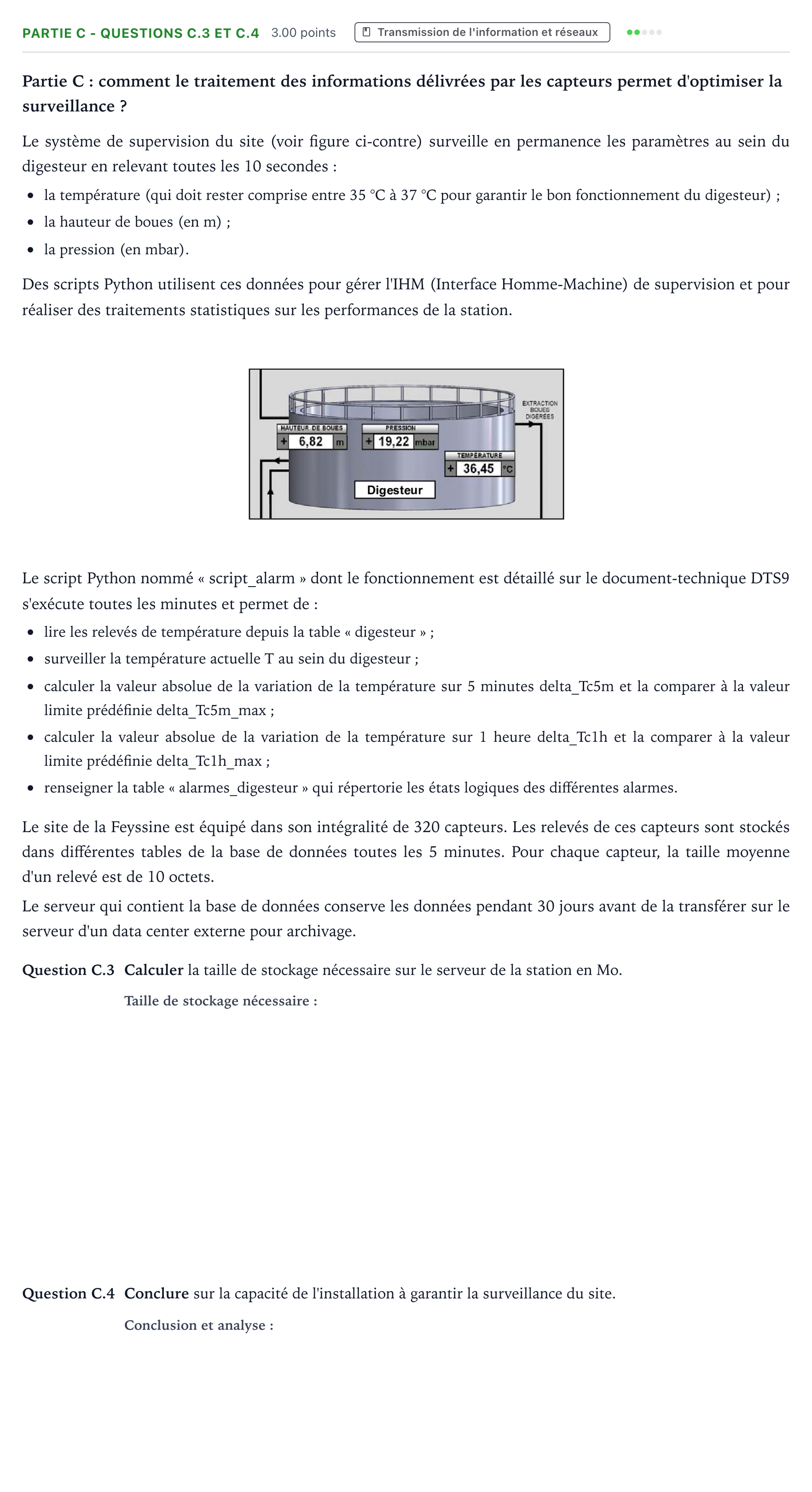 Énoncé: Partie C - Questions C.3 et C.4 · Bac STI2D Ingénierie, Innovation et Développement Durable Métropole remplacement - SIN 2025
