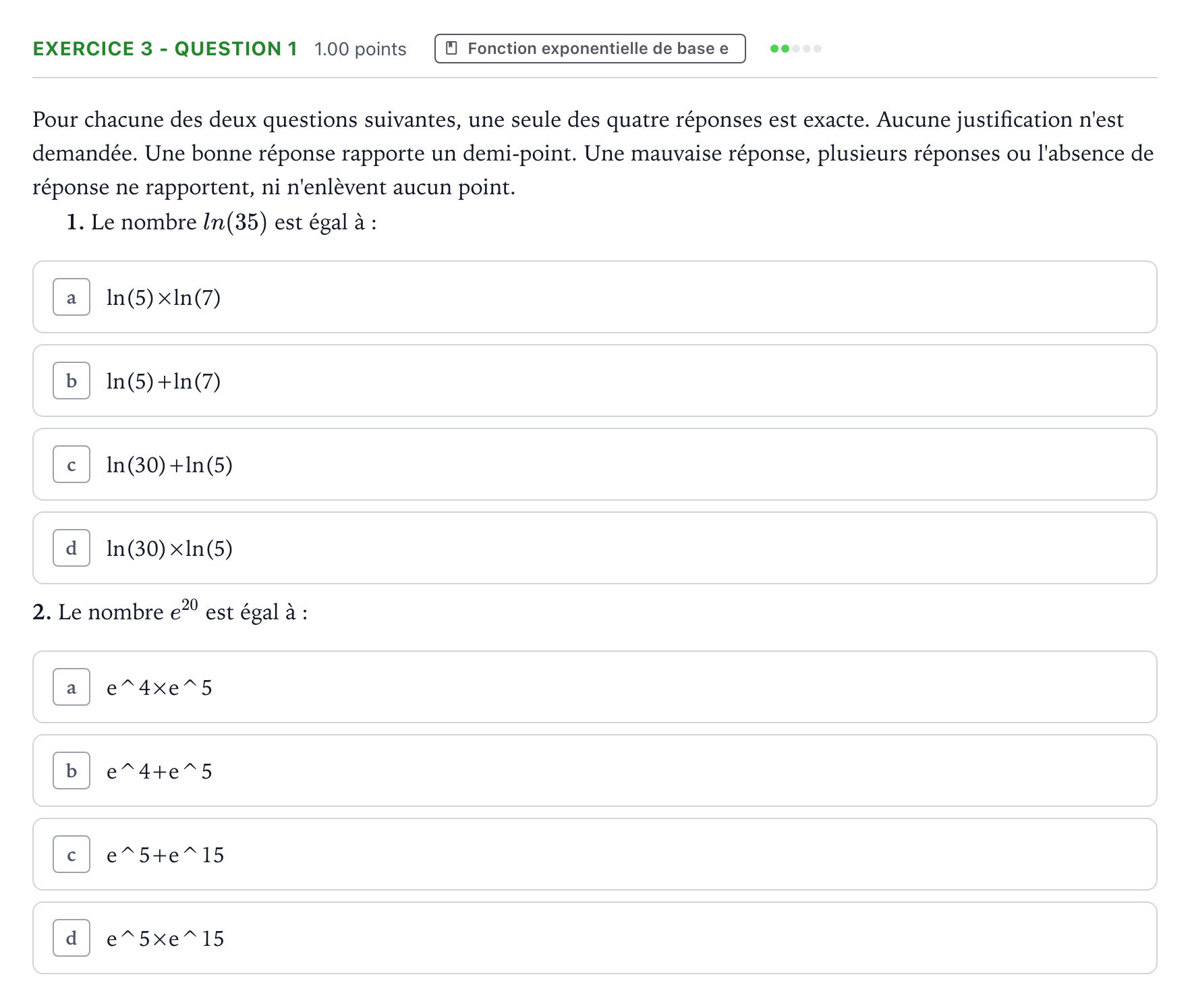 Énoncé: Exercice 3 - Question 1 · Bac STI2D Physique-Chimie et Mathématiques Métropole remplacement 2022