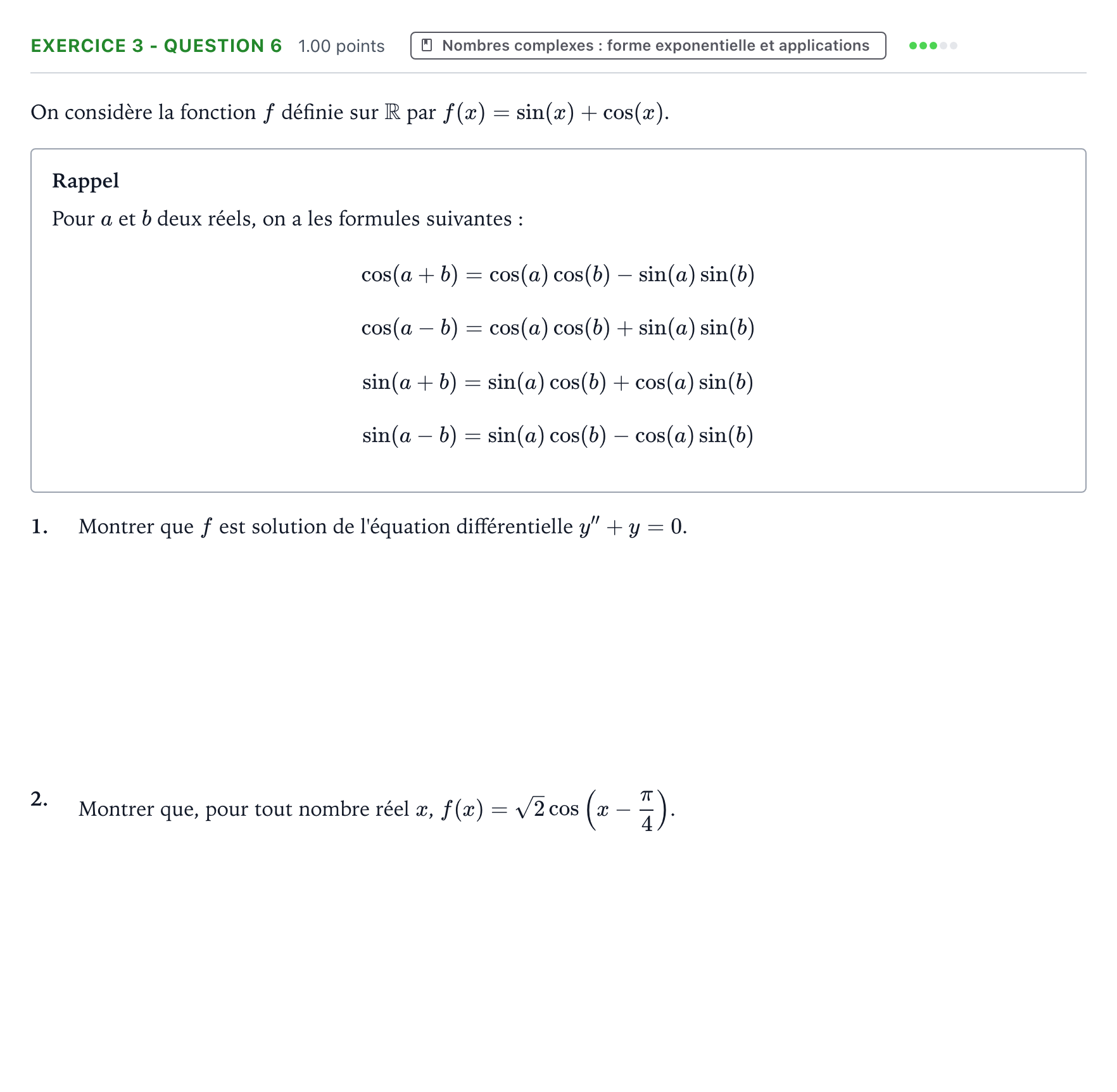 Énoncé: Exercice 3 - Question 6 · Bac STI2D Physique-Chimie et Mathématiques Métropole remplacement 2022