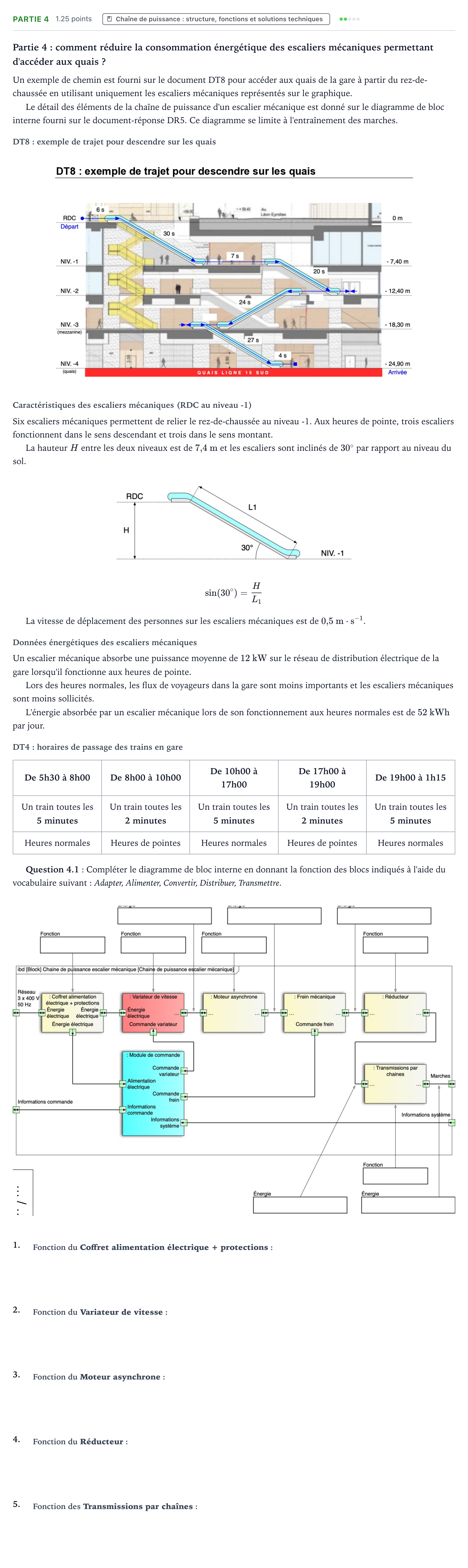 Énoncé: Partie 4 - Chaîne de puissance · Bac STI2D Ingénierie, Innovation et Développement Durable Métropole remplacement - SIN 2026