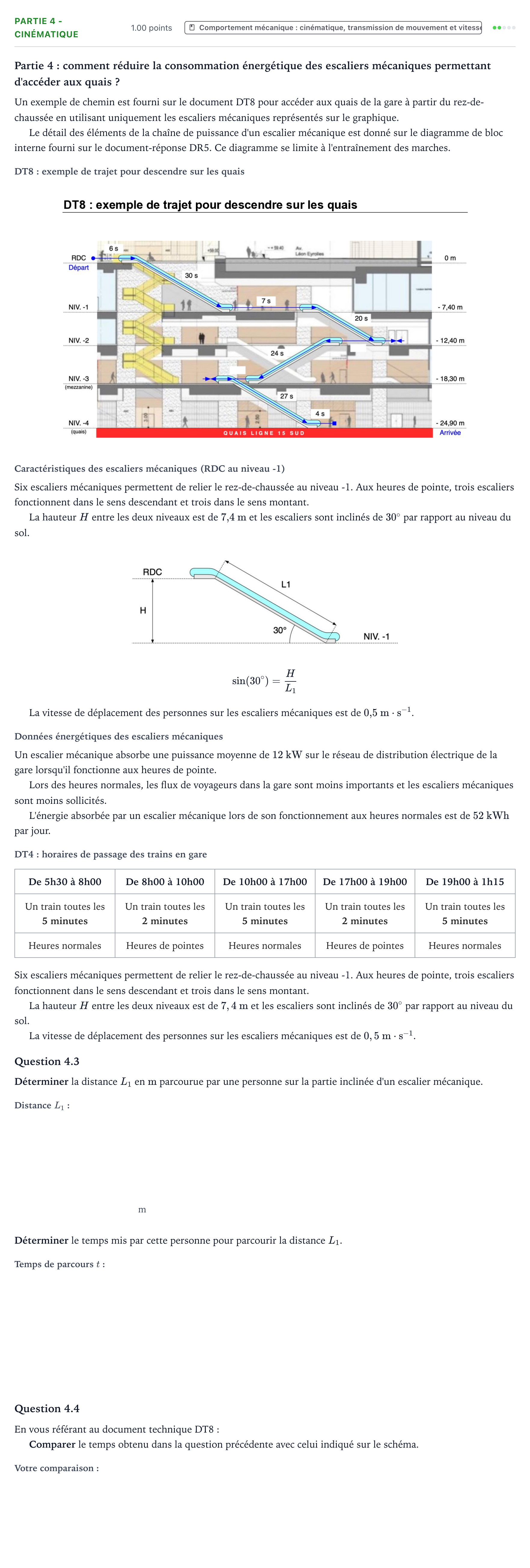 Énoncé: Partie 4 - Cinématique · Bac STI2D Ingénierie, Innovation et Développement Durable Métropole remplacement - SIN 2026