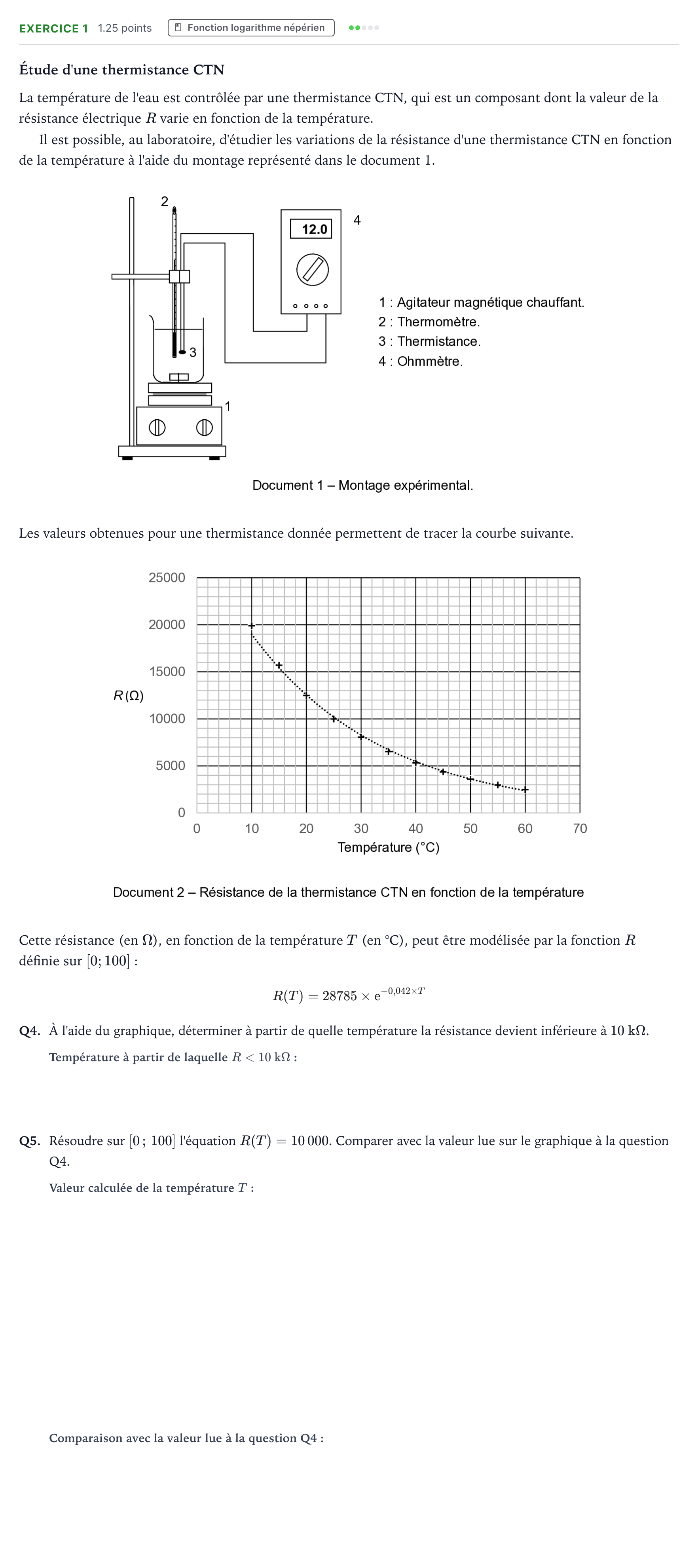 Énoncé: Exercice 1 - Fonction logarithme népérien · Bac STI2D Physique-Chimie et Mathématiques Métropole remplacement 2023