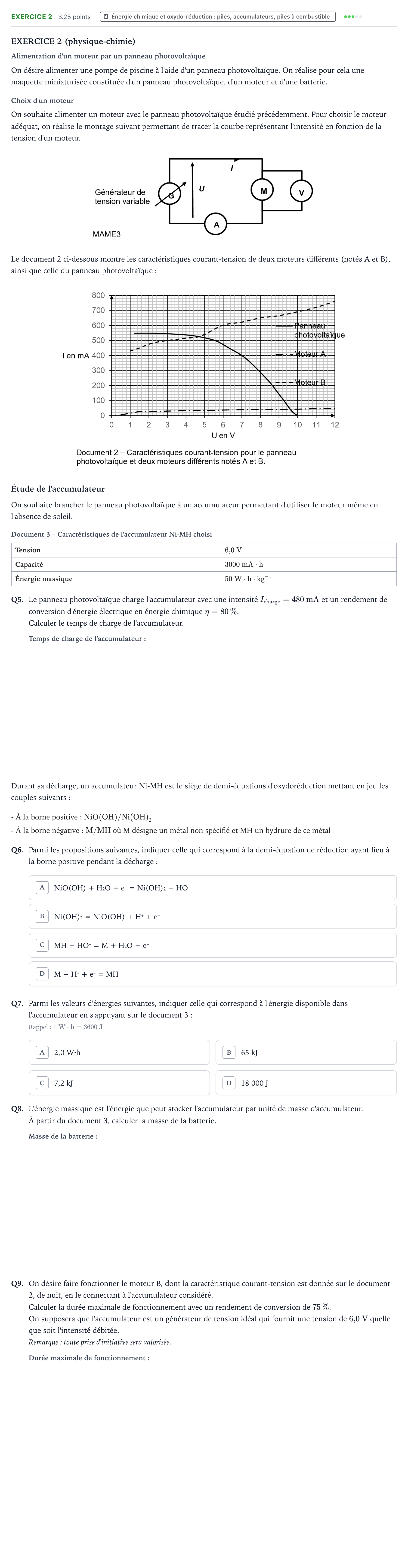 Énoncé: Exercice 2 - Énergie chimique et oxydo-réduction · Bac STI2D Physique-Chimie et Mathématiques Métropole remplacement 2023