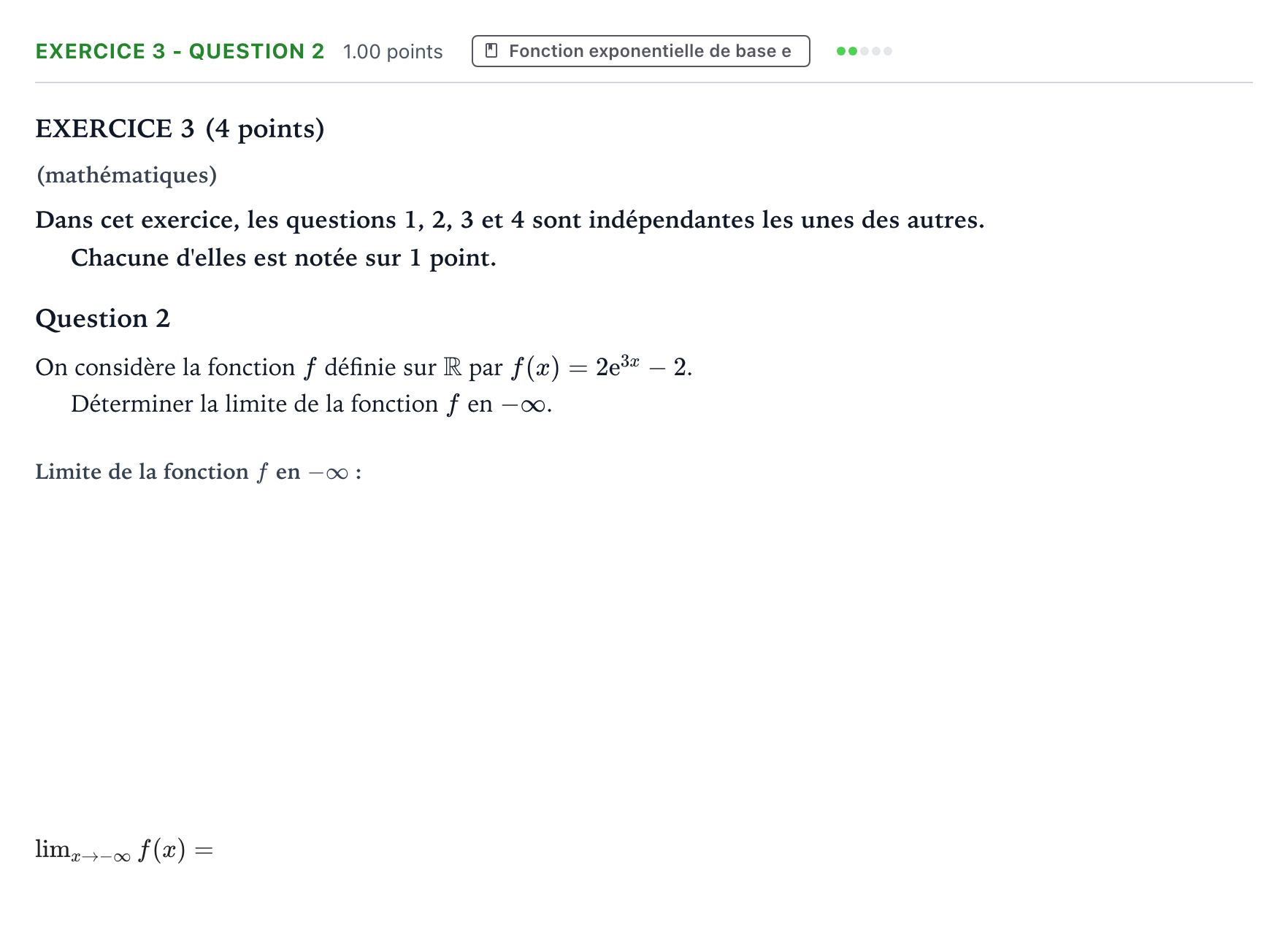Énoncé: Exercice 3 - Question 2 · Bac STI2D Physique-Chimie et Mathématiques Métropole remplacement 2023