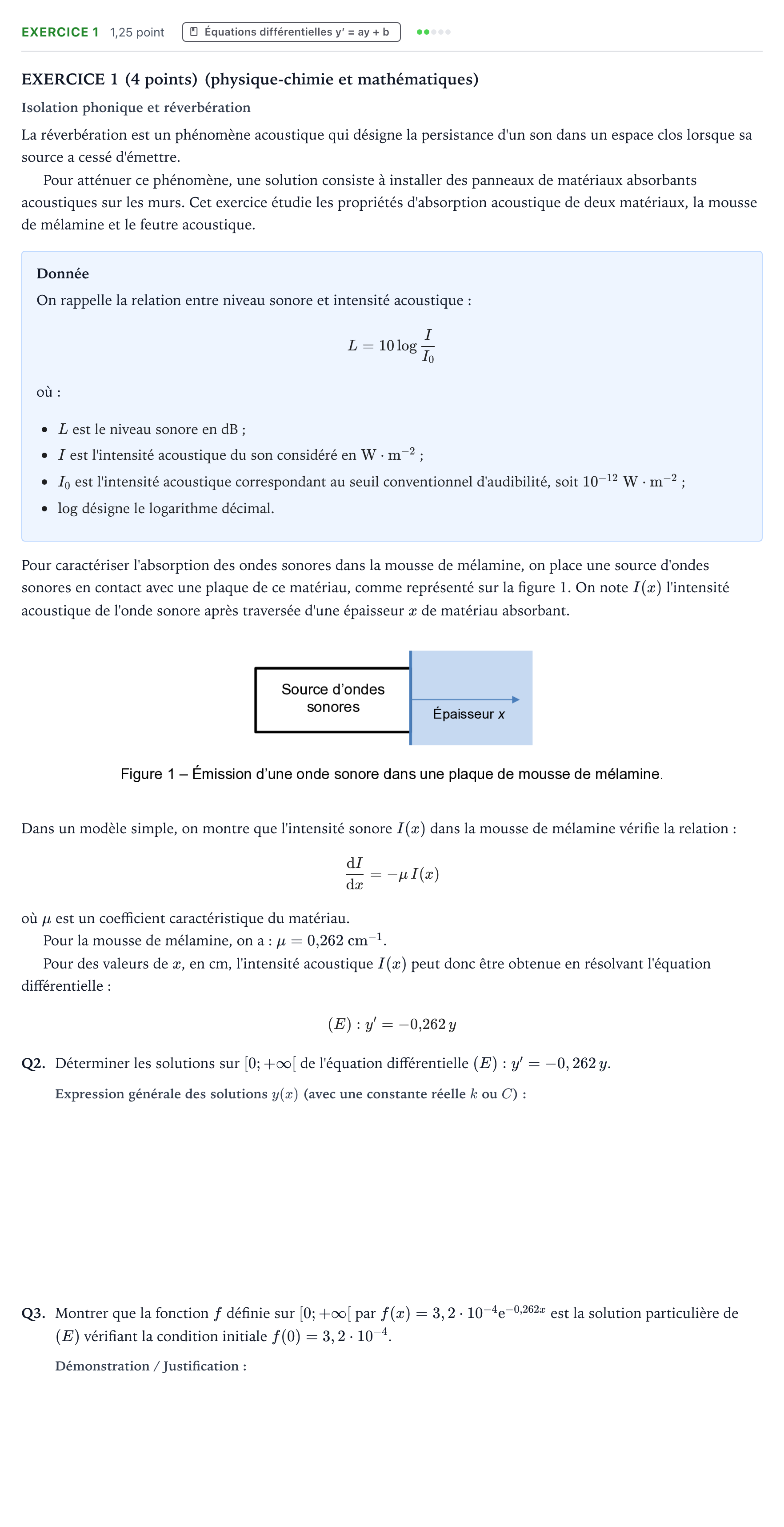 Énoncé: Exercice 1 - Équations différentielles · Bac STI2D Physique-Chimie et Mathématiques Métropole remplacement 2024