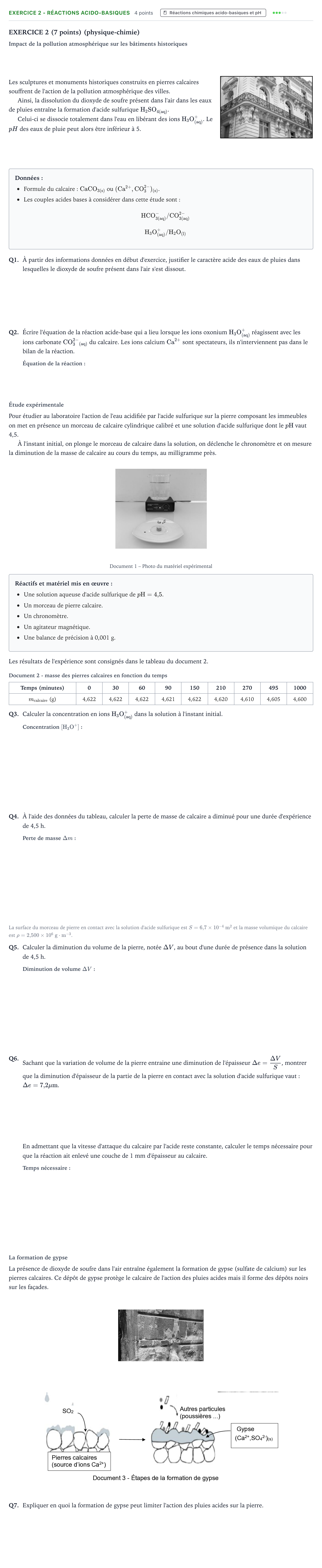 Énoncé: Exercice 2 - Réactions acido-basiques · Bac STI2D Physique-Chimie et Mathématiques Métropole remplacement 2024