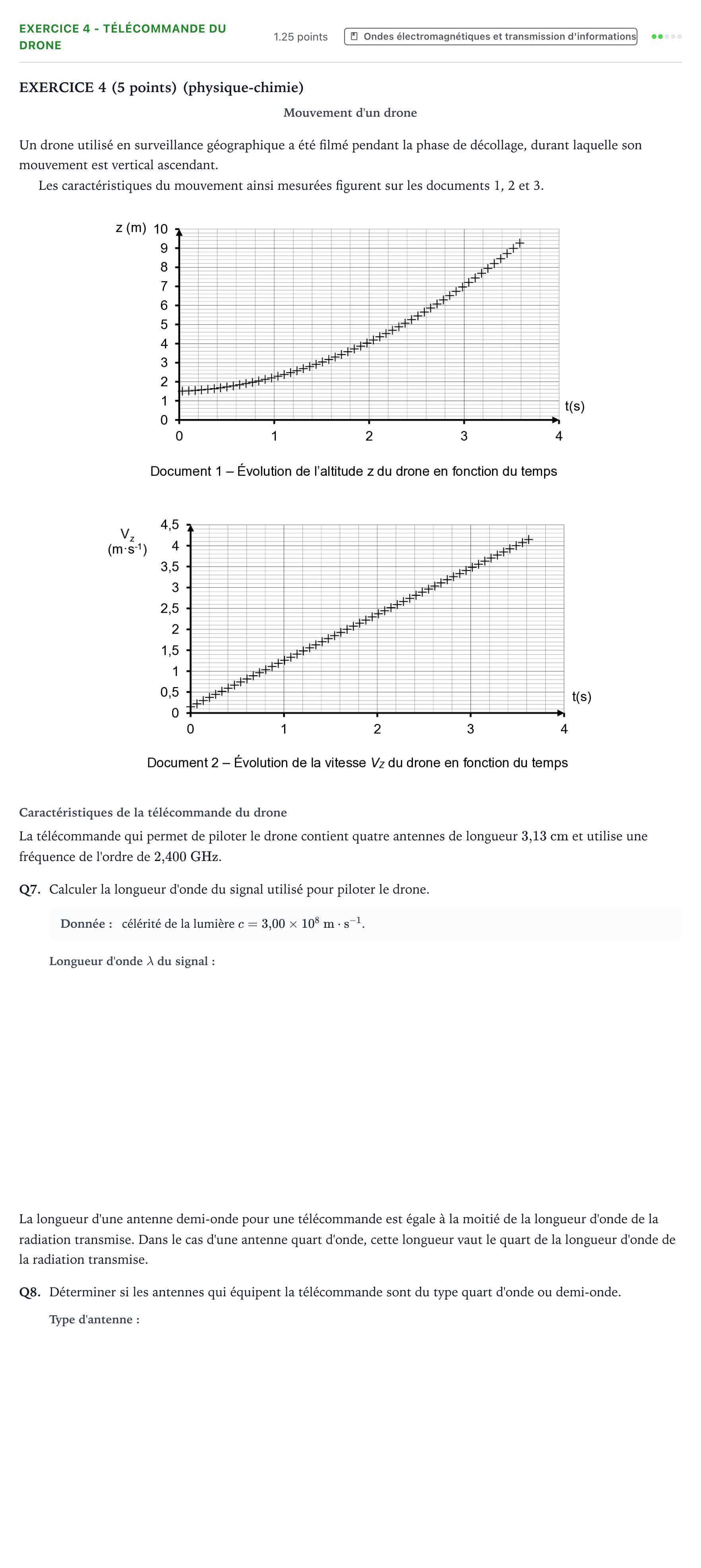 Énoncé: Exercice 4 - Télécommande du drone · Bac STI2D Physique-Chimie et Mathématiques Métropole remplacement 2024