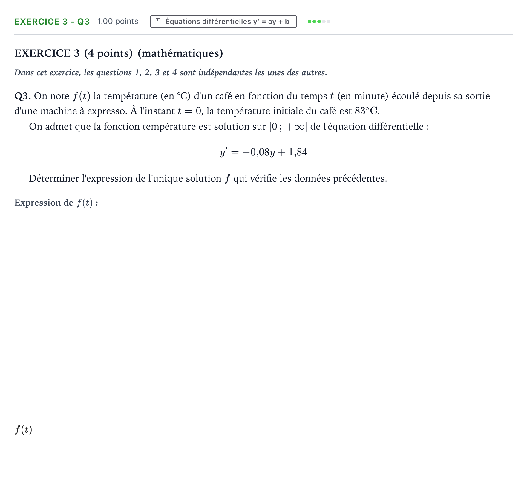 Énoncé: Exercice 3 - Q3 · Bac STI2D Physique-Chimie et Mathématiques Métropole remplacement 2025