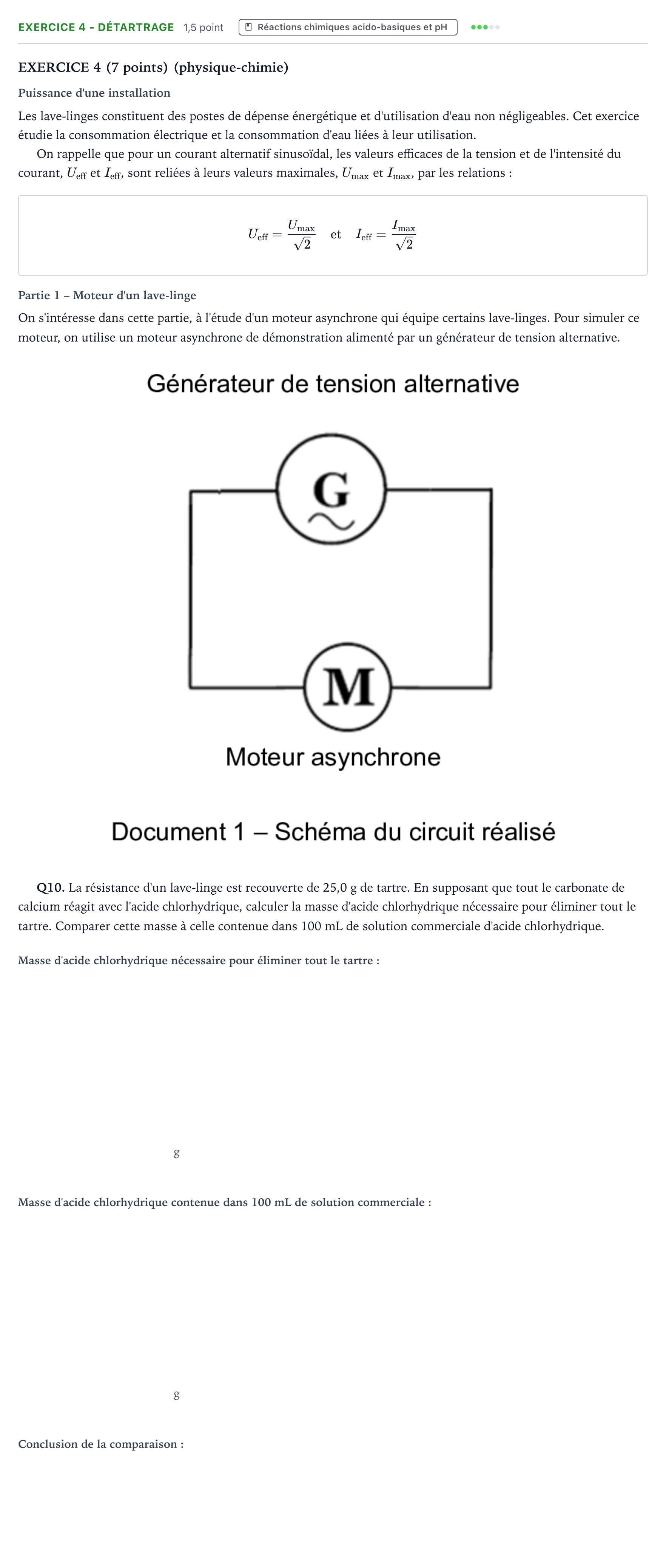 Énoncé: Exercice 4 - Détartrage · Bac STI2D Physique-Chimie et Mathématiques Métropole remplacement 2025