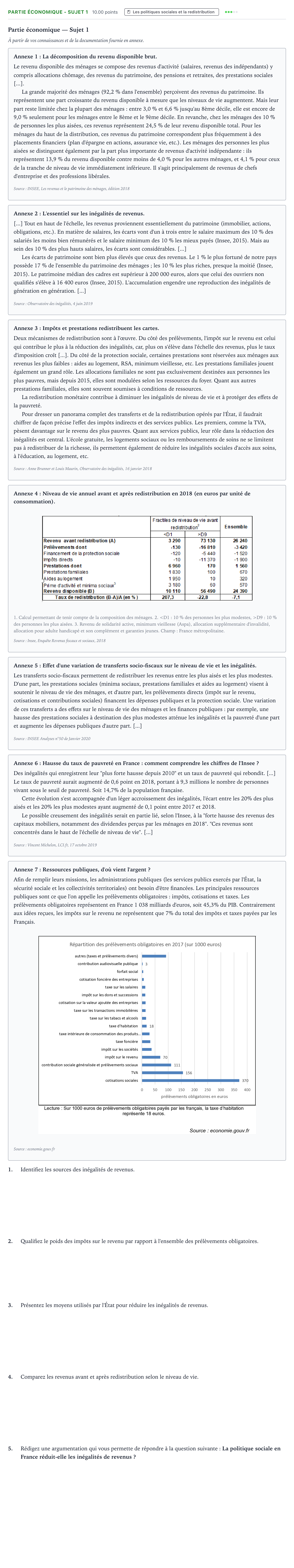 Énoncé: Partie économique - Sujet 1 · Bac STMG Droit et Économie Métropole Candidat libre 2021