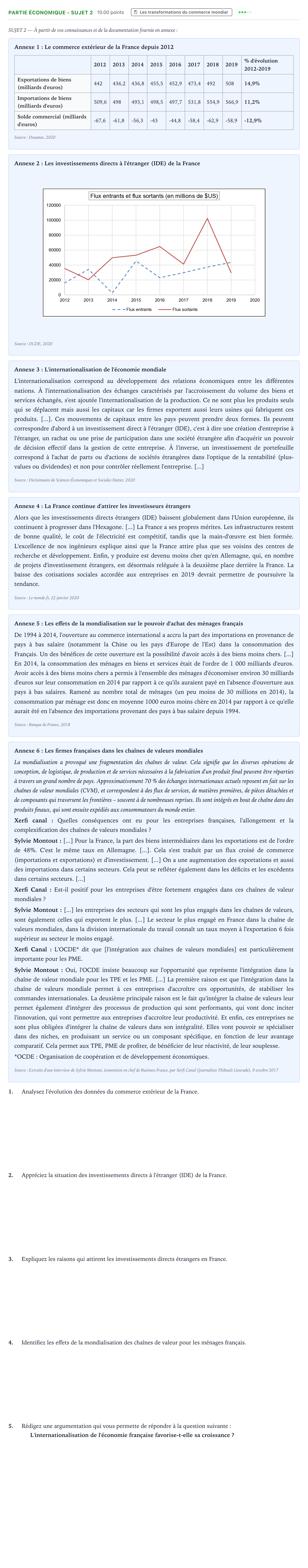 Énoncé: Partie économique - Sujet 2 · Bac STMG Droit et Économie Métropole Candidat libre 2021