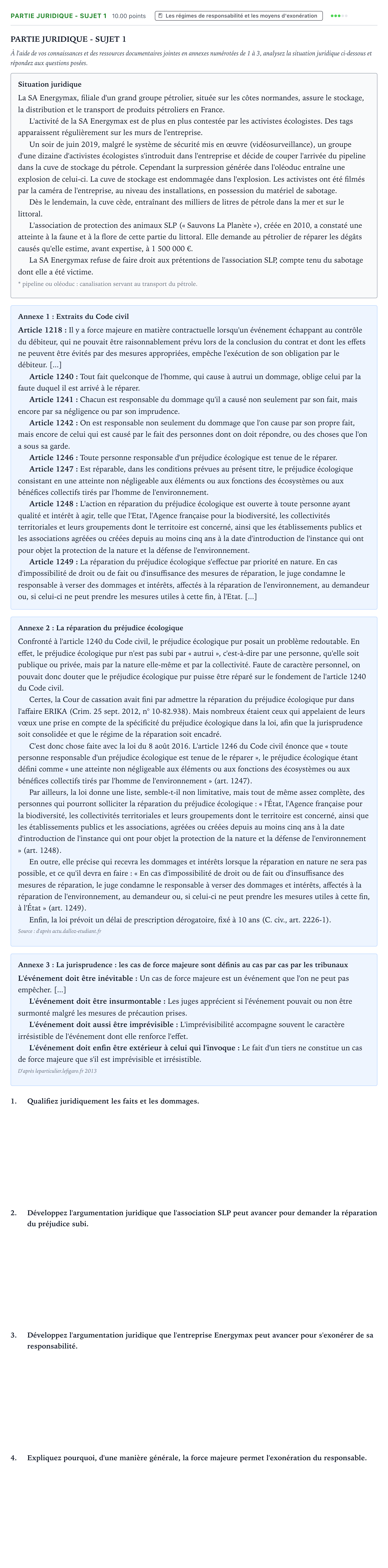 Énoncé: Partie juridique - Sujet 1 · Bac STMG Droit et Économie Métropole Candidat libre 2021