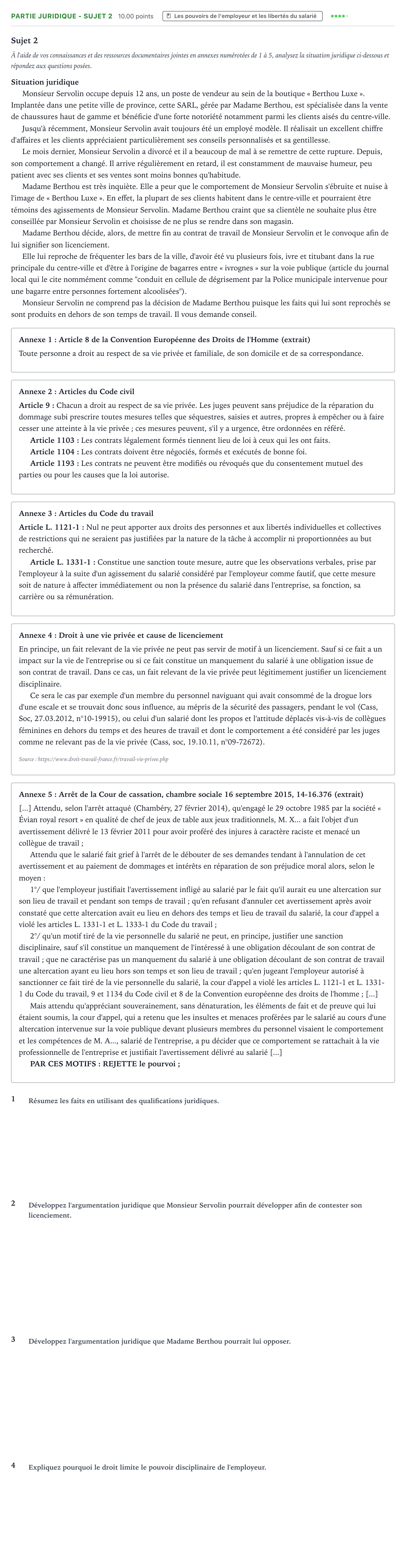 Énoncé: Partie juridique - Sujet 2 · Bac STMG Droit et Économie Métropole Candidat libre 2021